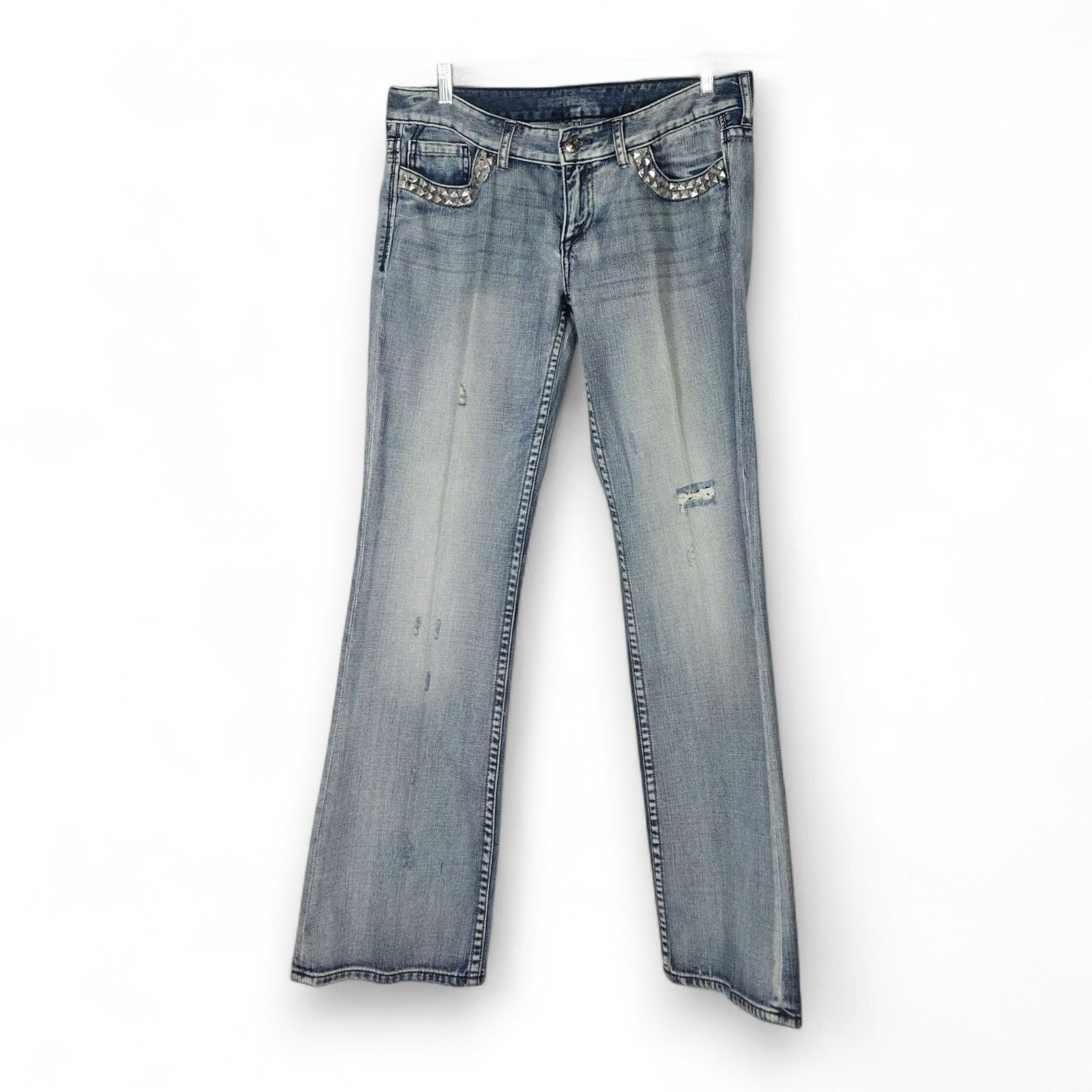 Express EUC Express Stella Bootcut Jeans Sz. 12 Studded Distressed Size 34" / US 12 / IT 48 - 2 Thumbnail