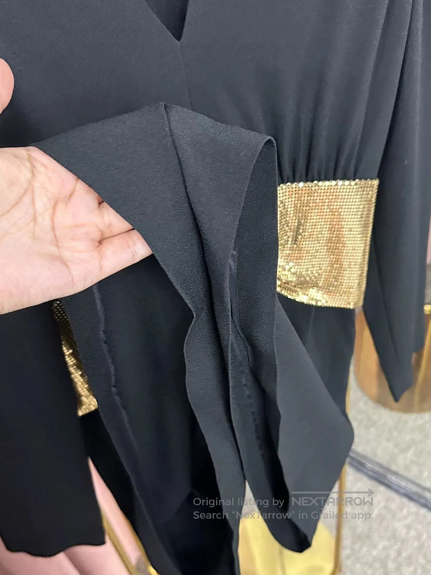 Saint Laurent Paris Saint Laurent Black Gold Sequin Bow Jumpsuit. Size 39" - 7 Thumbnail