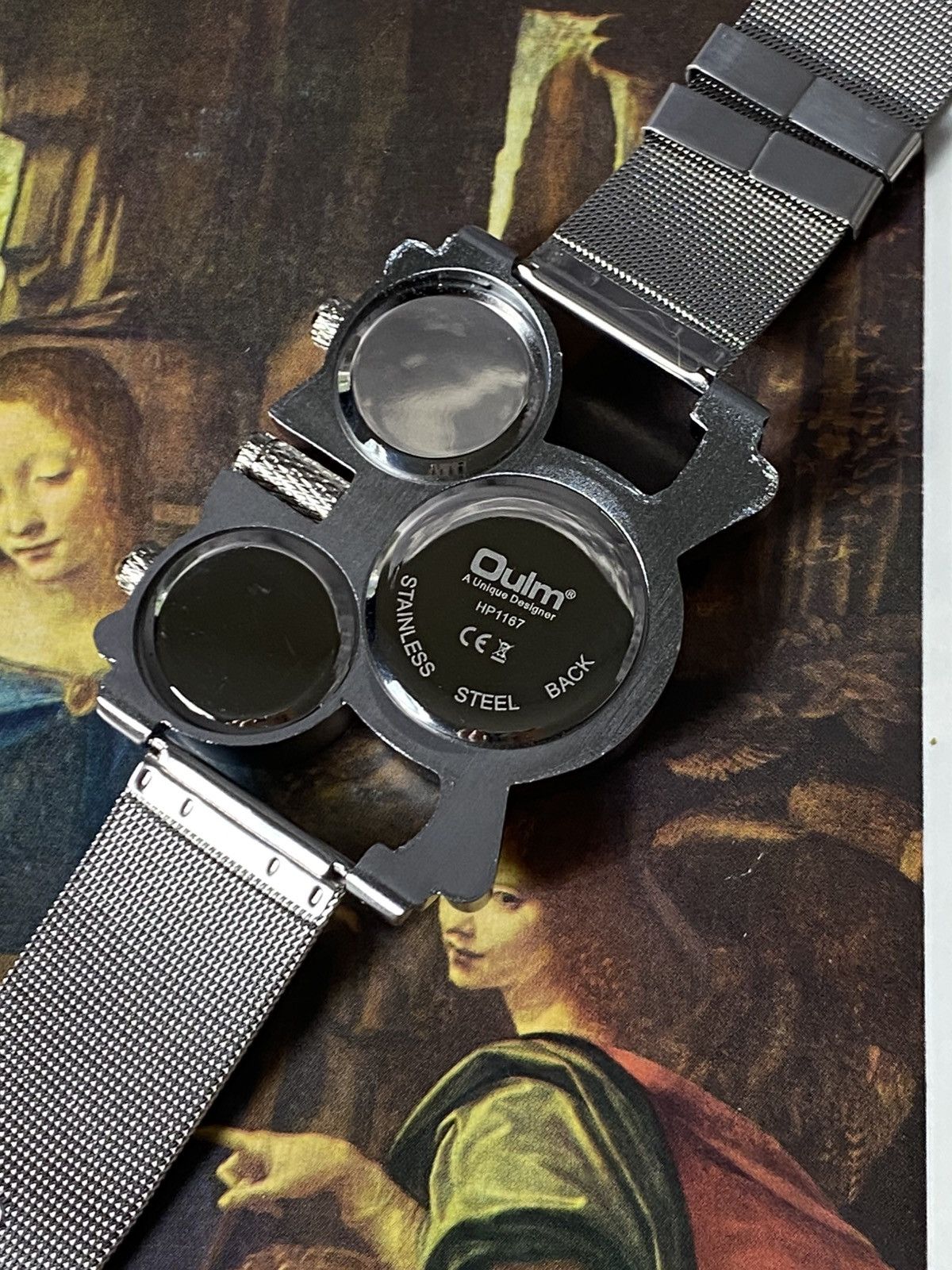 Japanese Brand Oulm HP1167 Triple Time Zone Steampunk Watch Silver Size ONE SIZE - 10 Thumbnail