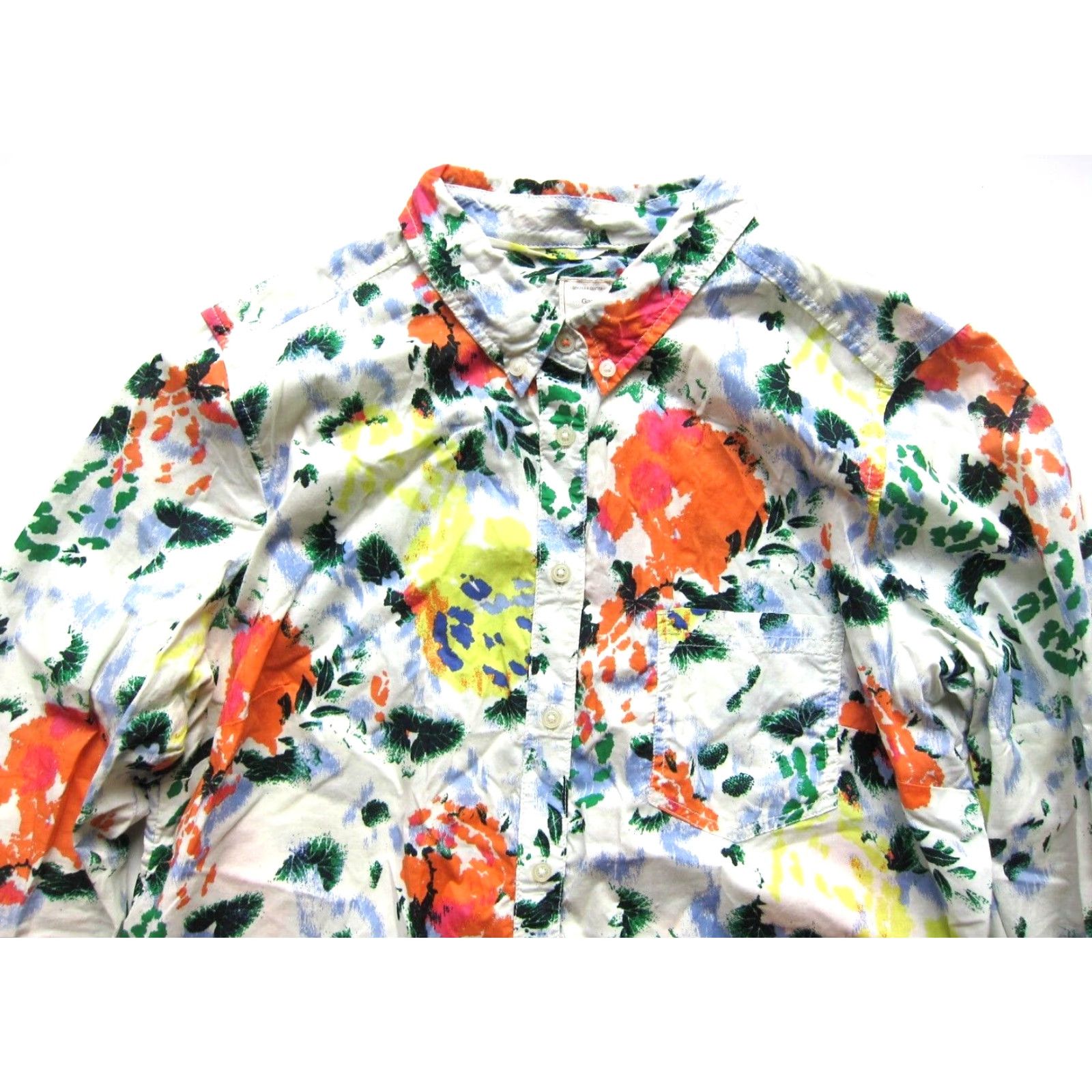 Gap Gap Button-Up Shrunken Boyfriend Shirt L Women Floral Cotton White Orange Yellow Green Size L / US 10 / IT 46 - 4 Thumbnail
