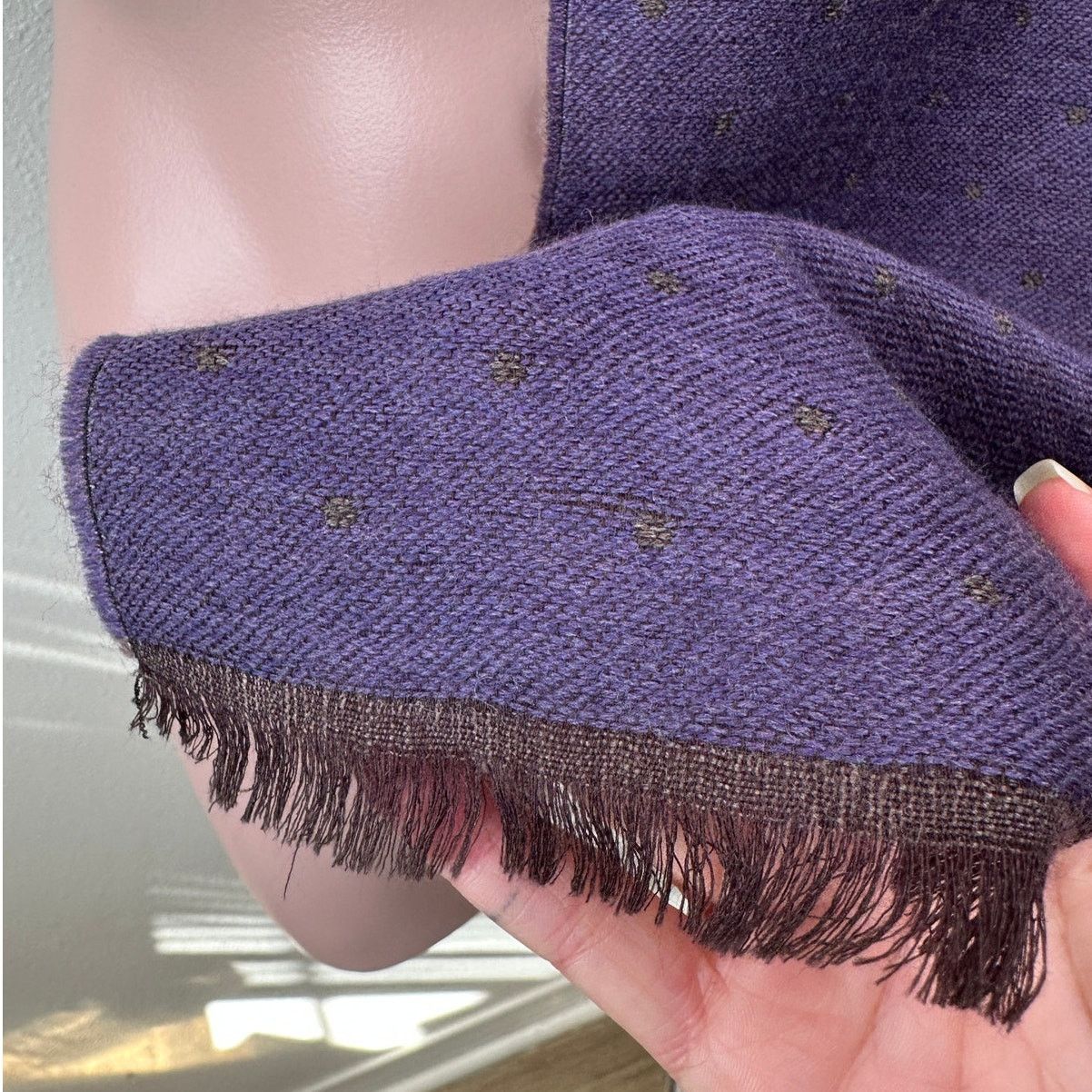 Other Italian Scarf Purple Brown Polka Dot Wool Silk ~70” Size ONE SIZE - 7 Thumbnail