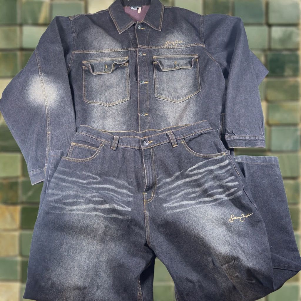 Sean John VINTAGE Sean John Denim Jacket Jeans Set Baggy Hip Hop Mens 38 3XL Brown Denim Y2K Size US 38 / EU 54 - 1 Thumbnail