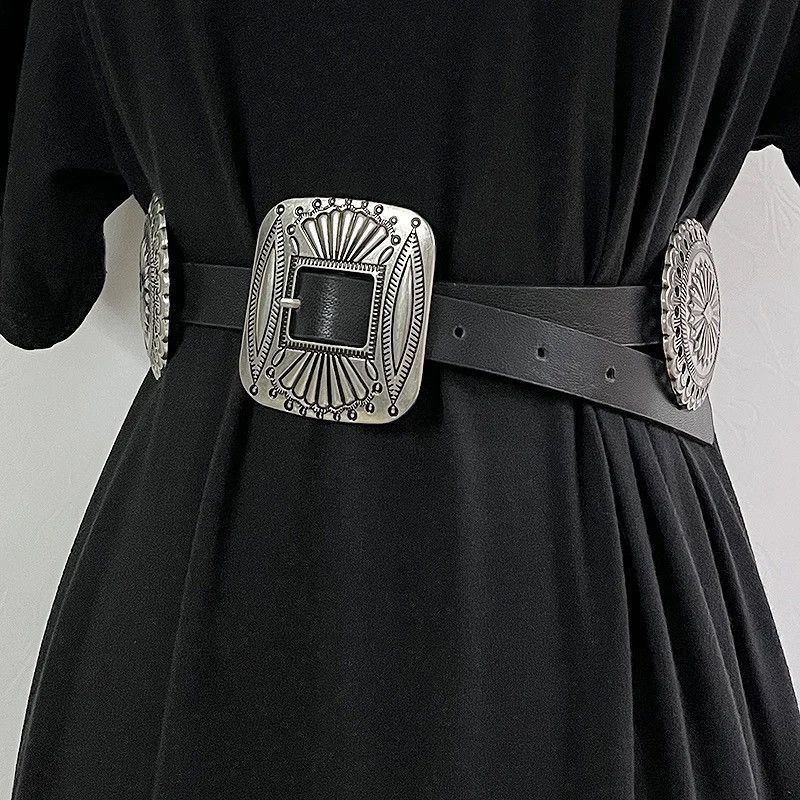 Other Vintage Metal Curving PU Leather Waist Belts Size ONE SIZE - 1 Thumbnail
