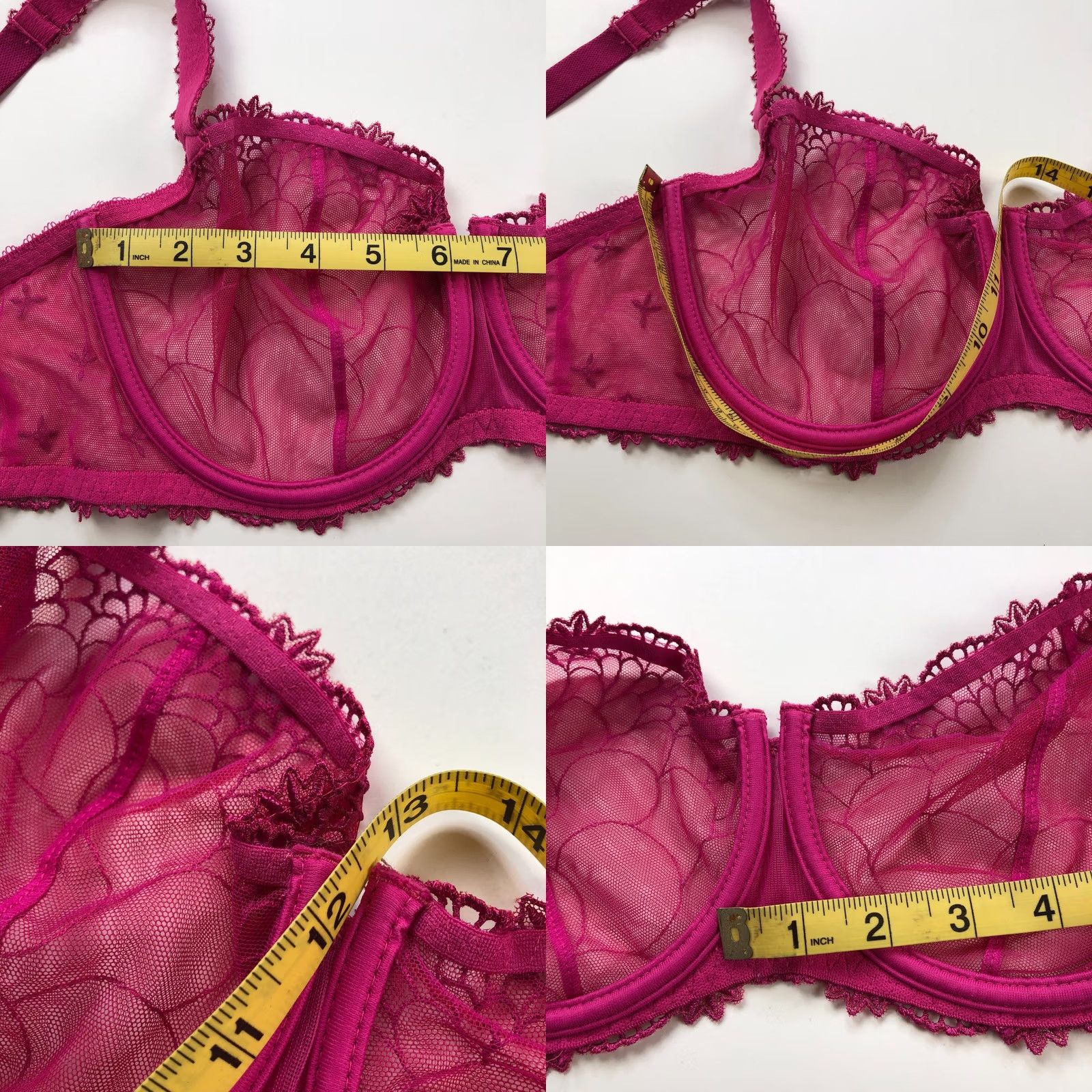 Vintage Chantelle Bra 36DD Underwired Lace Unlined Floral Orange Pink Full Coverage Womens DD Cup 90s Theme Ladies Size ONE SIZE - 9 Thumbnail