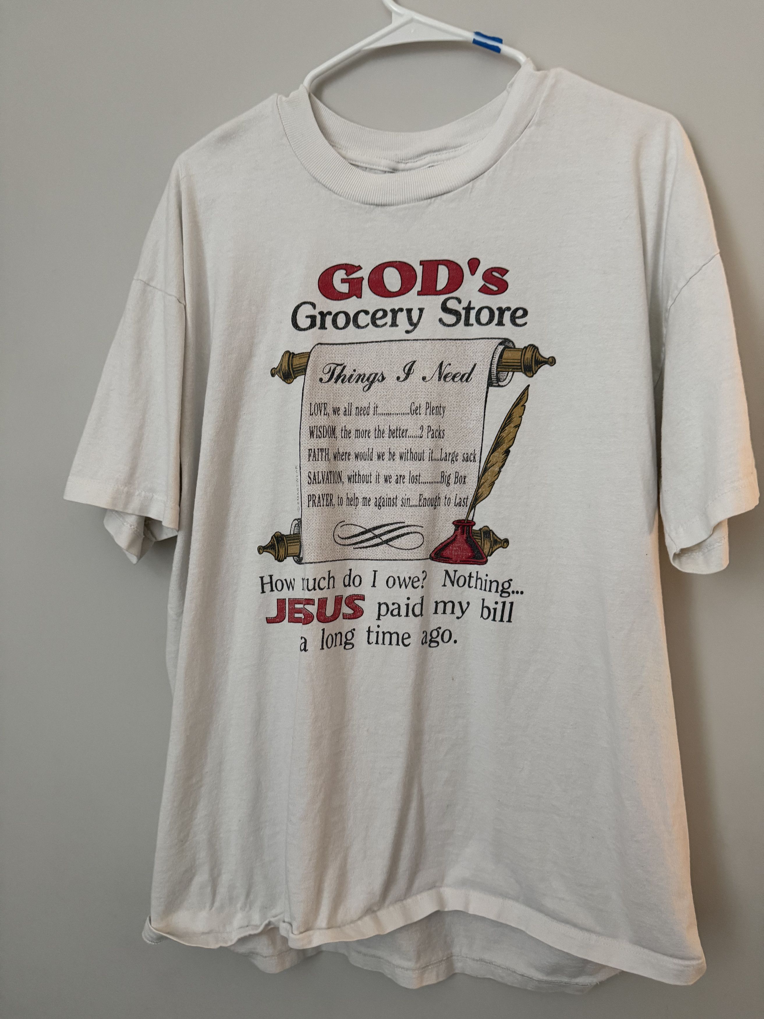 Vintage Vintage Jesus Tee God's Grocery List Distressed Size US XL / EU 56 / 4 - 1 Thumbnail