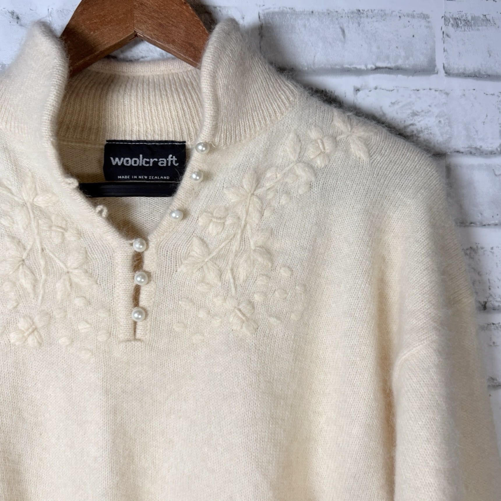 Vintage Woolcraft Cream 100% Wool Long Sleeve Pullover Sweater Womens Size L Made in New Zealand Size L / US 10 / IT 46 - 2 Thumbnail