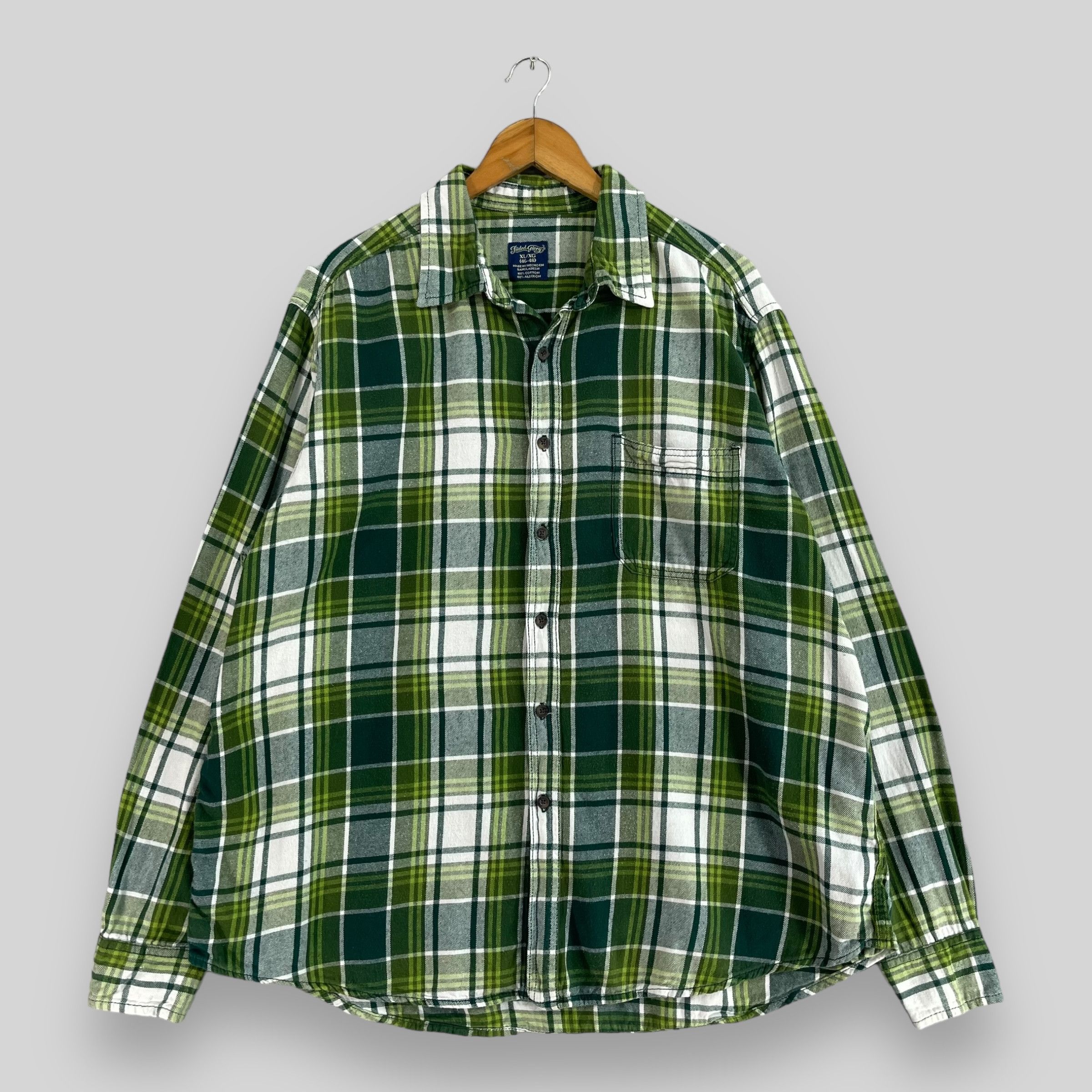 Faded Glory × Flannel FADED GLORY Checkered Plaid Green Flannel Shirt Button Up Size US XL / EU 56 / 4 - 1 Thumbnail