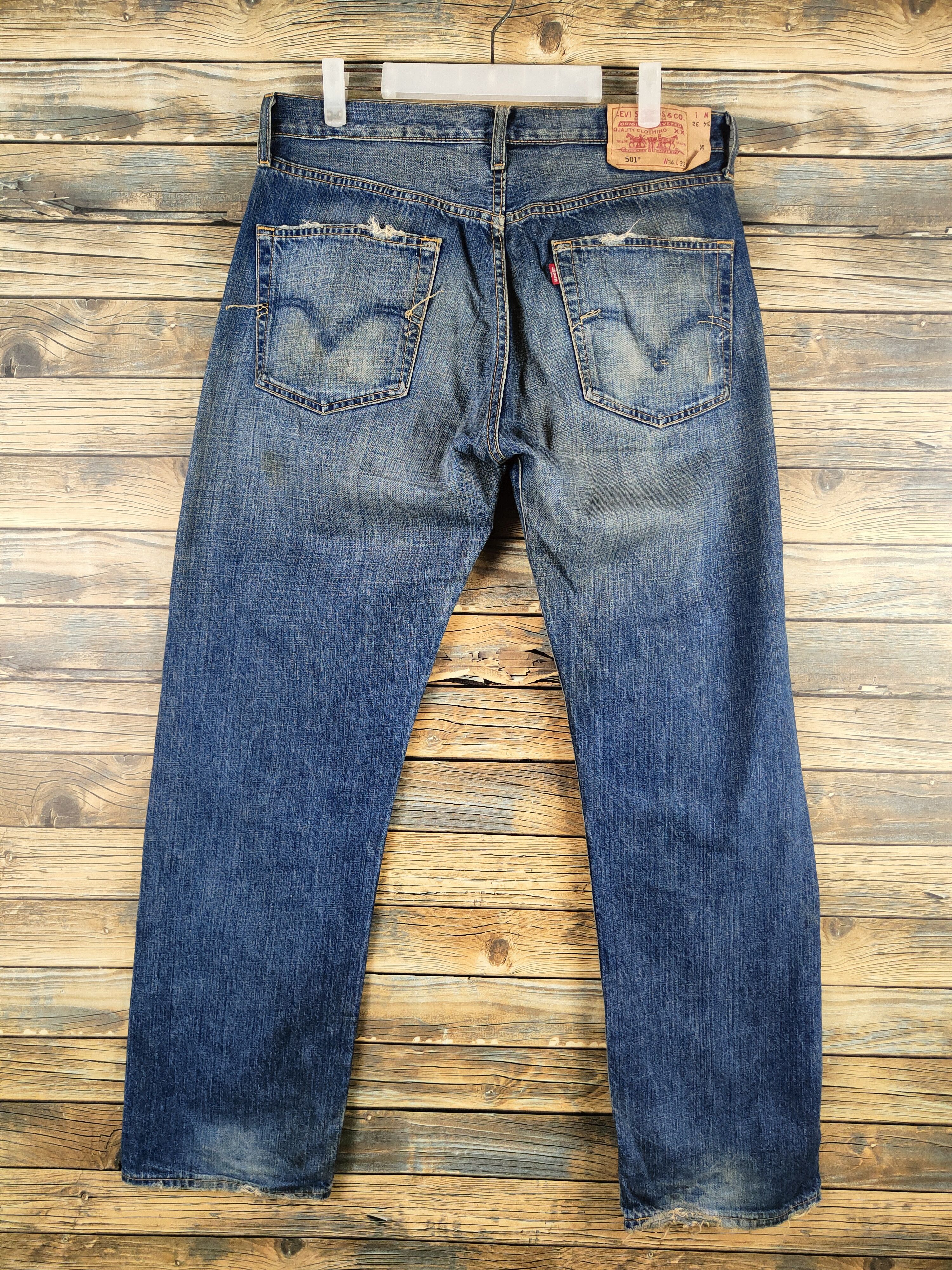 Levi's 501 Levi's Blue Distressed Ripped denim Jeans #S2834 Size US 33 - 7 Thumbnail