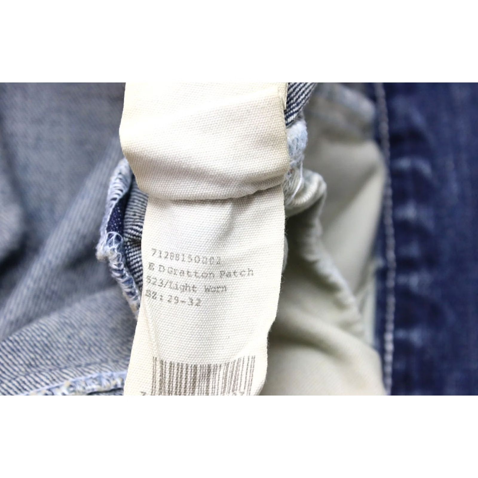 Emmett Emmett E D Gratton Patch 523 Jeans Men's W29/L32 Slim Distressed Whiskers Selvedge Blue Denim Casual Jeans Mens Size US 29 - 8 Thumbnail