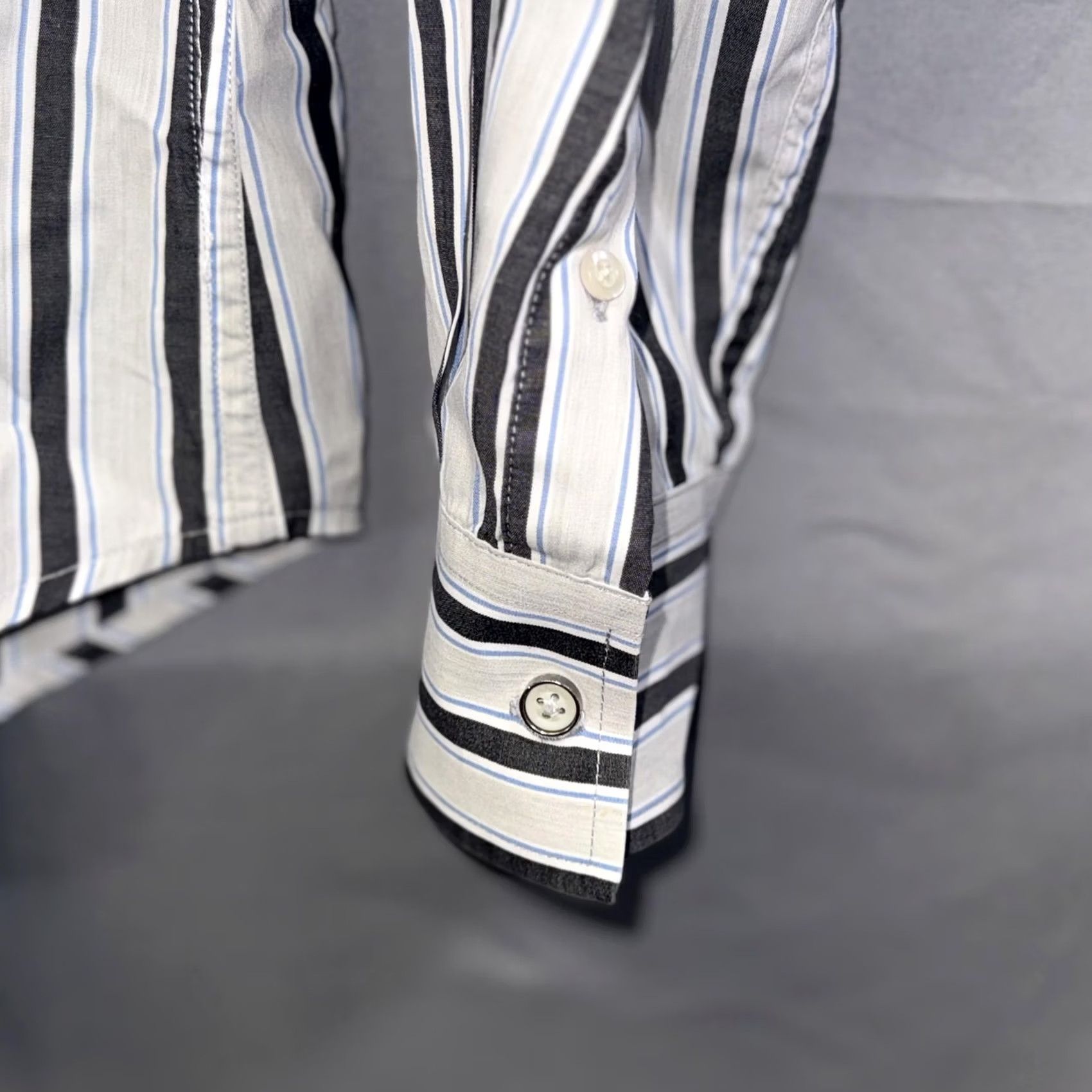 Giorgio Armani Armani Exchange Shirt Mens Large White Black Blue Stripe Slim Fit Button Up Size US M / EU 48-50 / 2 - 4 Thumbnail