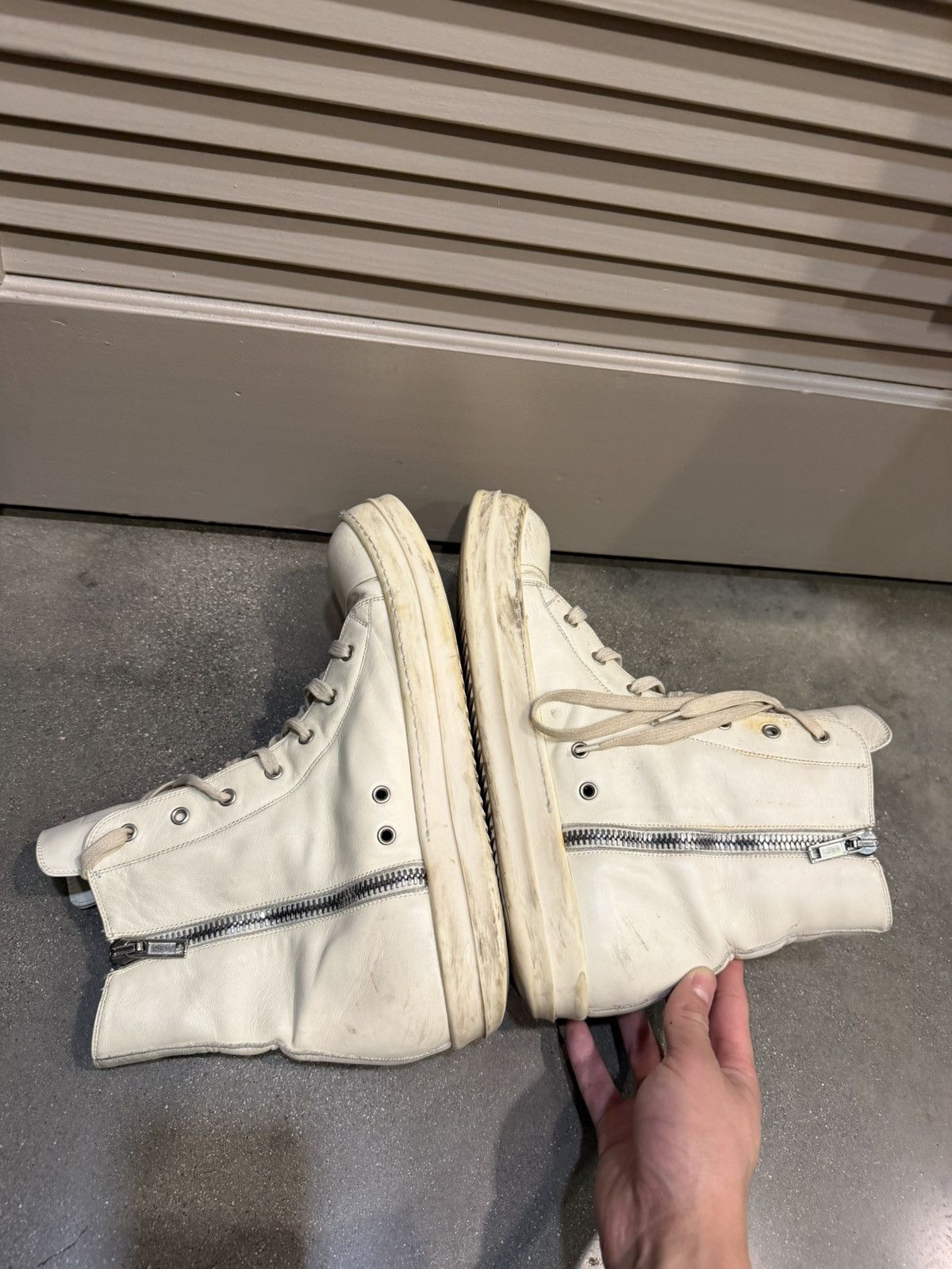 Rick Owens SS18 Milk Leather Ramone Hightop Sneakers 45.5 Size US 13 / EU 46 - 5 Thumbnail
