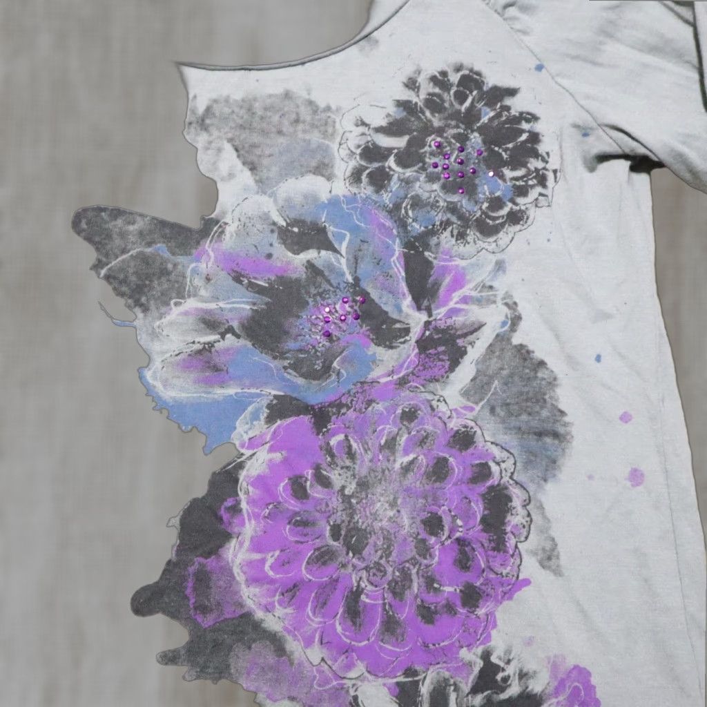 Faded Glory Faded Glory Floral Top Women's M Medium Gray T-Shirt Size M / US 6-8 / IT 42-44 - 1 Thumbnail