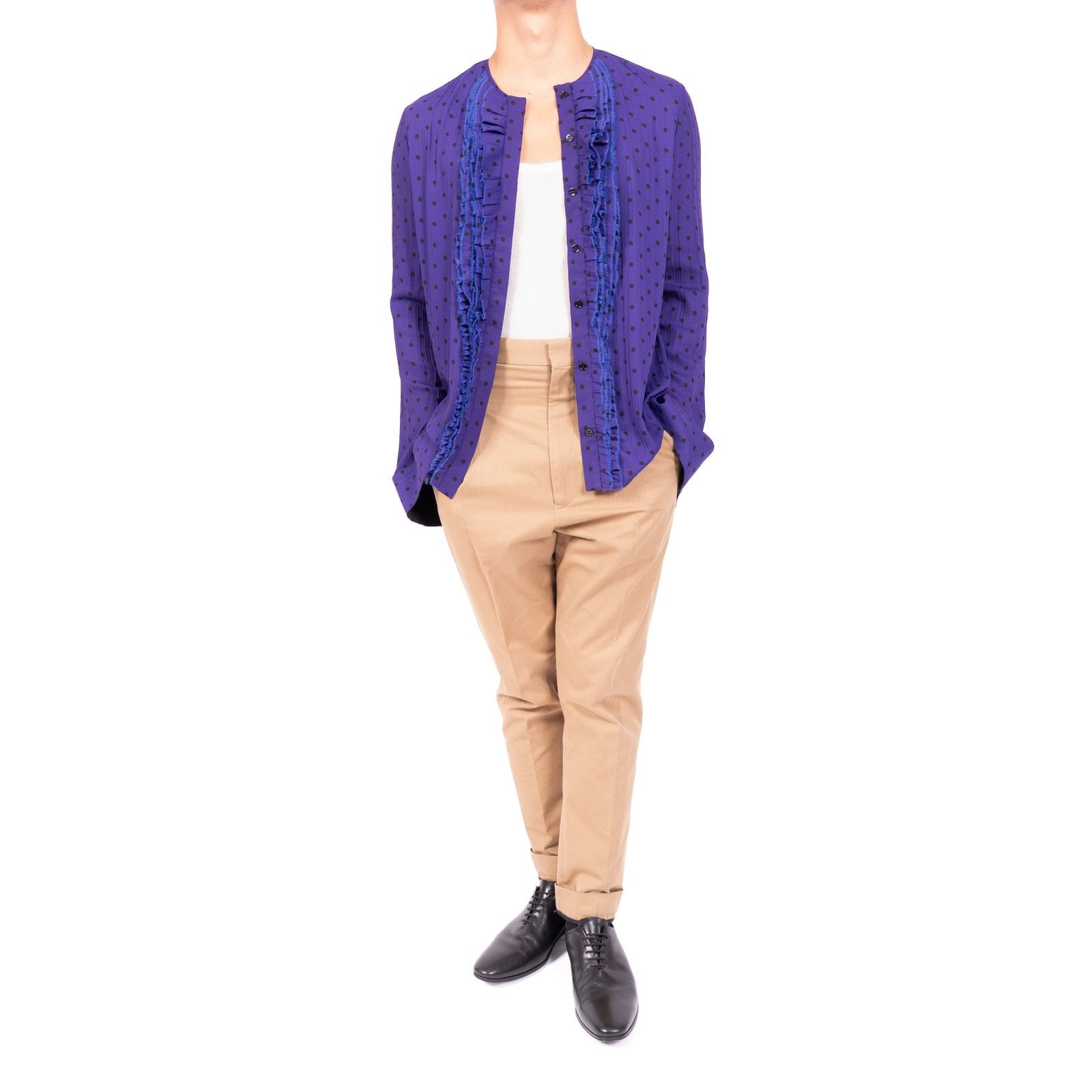 Haider Ackermann SS18 Ruffle Shirt in Purple Dottet Silk Size US S / EU 44-46 / 1 - 6 Thumbnail