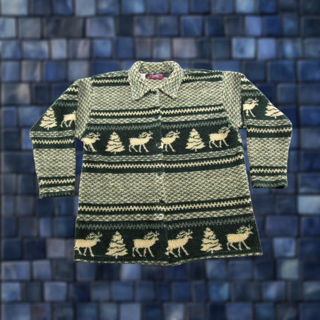 Denim & Co. Vintage Denim&Co Sherpa Pile Fleece Jacket Women XL All Over Print Fair Isle Plaid 90s Jacket Womens Size XL / US 12-14 / IT 48-50 - 1 Thumbnail