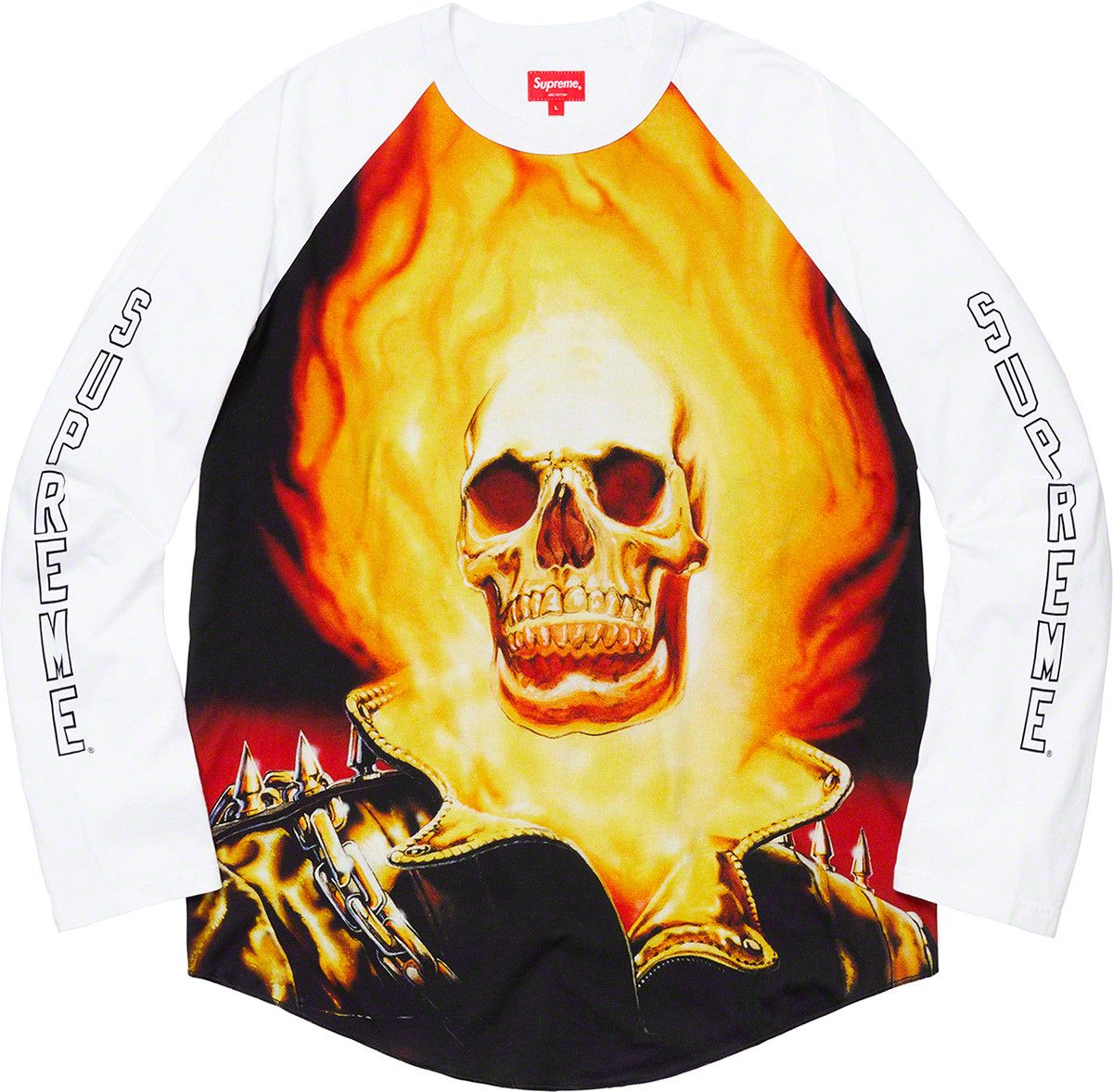 image of Supreme Ghost Rider Raglan L/s Top White Small Size, Men's (Size XL)