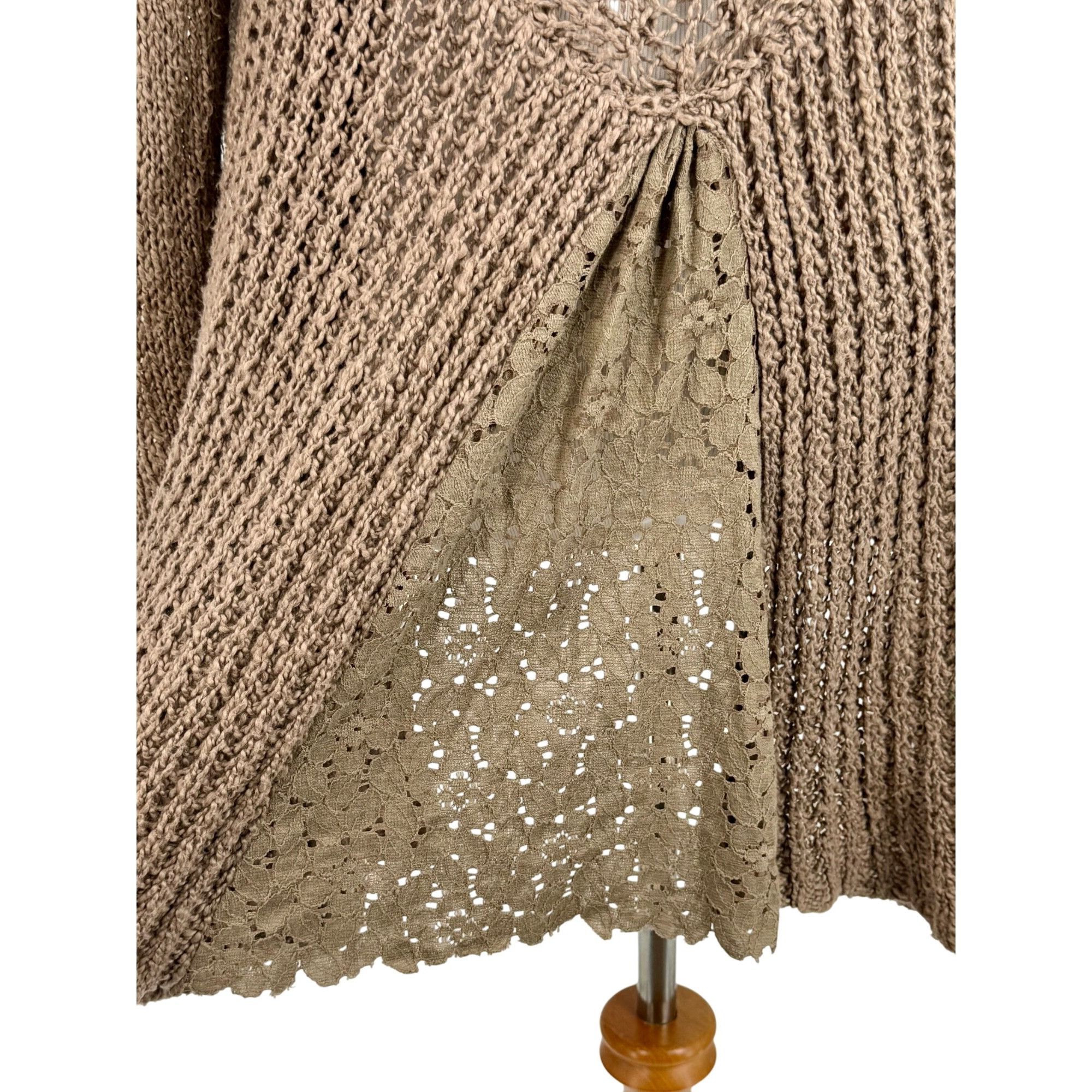 Anthropologie Anthropologie Brown Lace Trim Knit Cardigan Sweater | Grunge Size S / US 4 / IT 40 - 8 Thumbnail