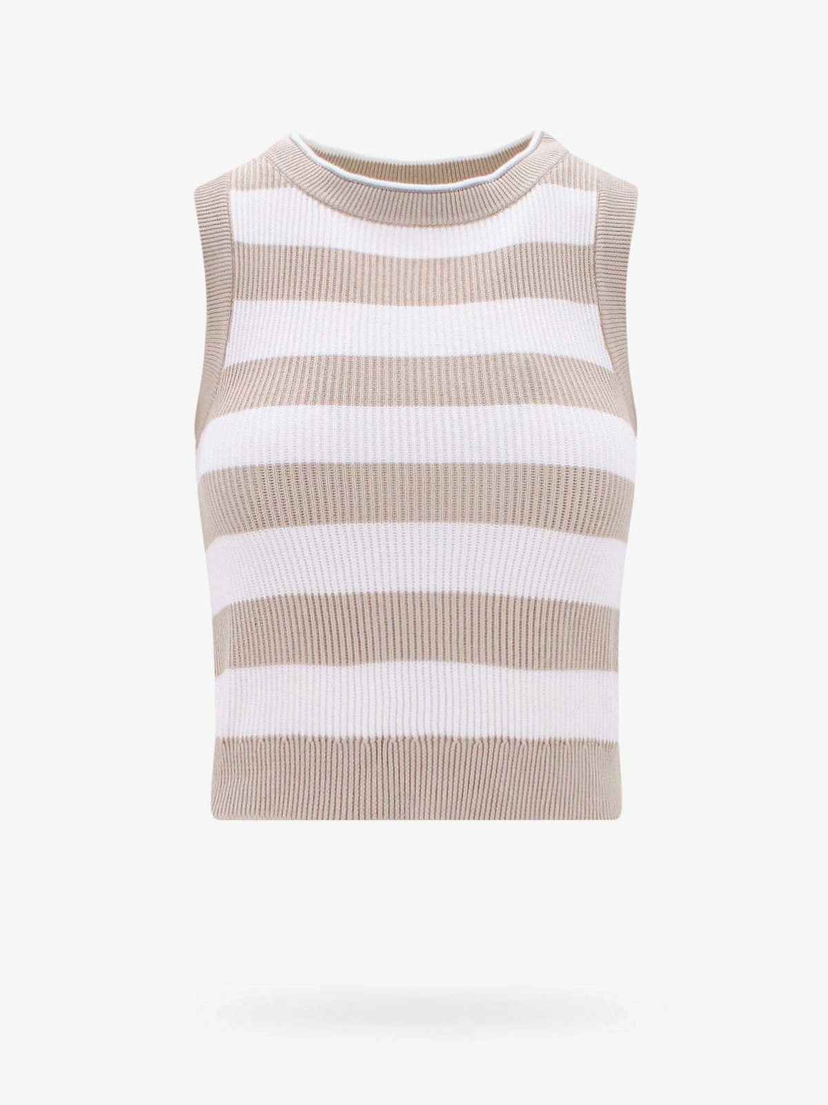 Brunello Cucinelli o1y0825 Crewneck Sleeveless Sweater in Sand/White Size S / US 4 / IT 40 - 1 Thumbnail