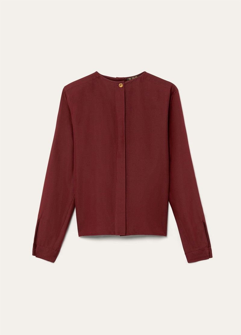 Loro Piana o1srvl11e0526 FAP0180 Rossana Blouse in Bordeaux Size S / US 4 / IT 40 - 6 Thumbnail