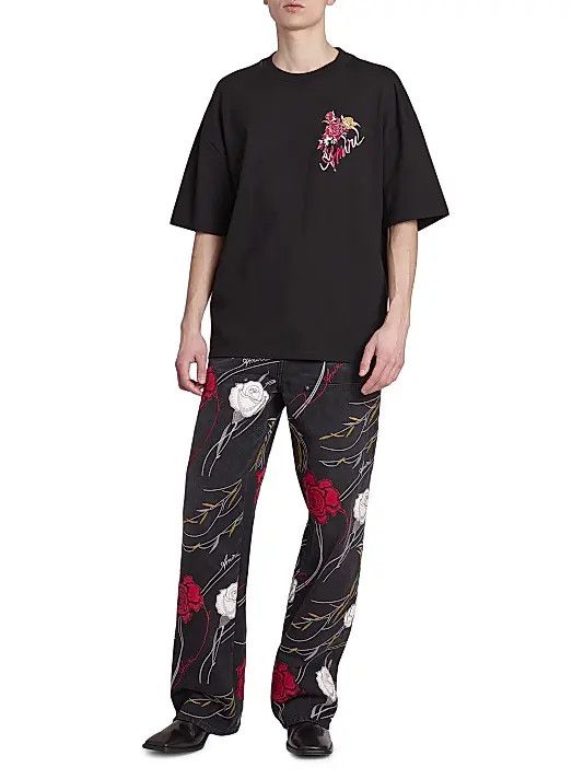 Amiri os11x1225 Roses Cotton Oversized T-Shirt in Black Size US XL / EU 56 / 4 - 2 Thumbnail