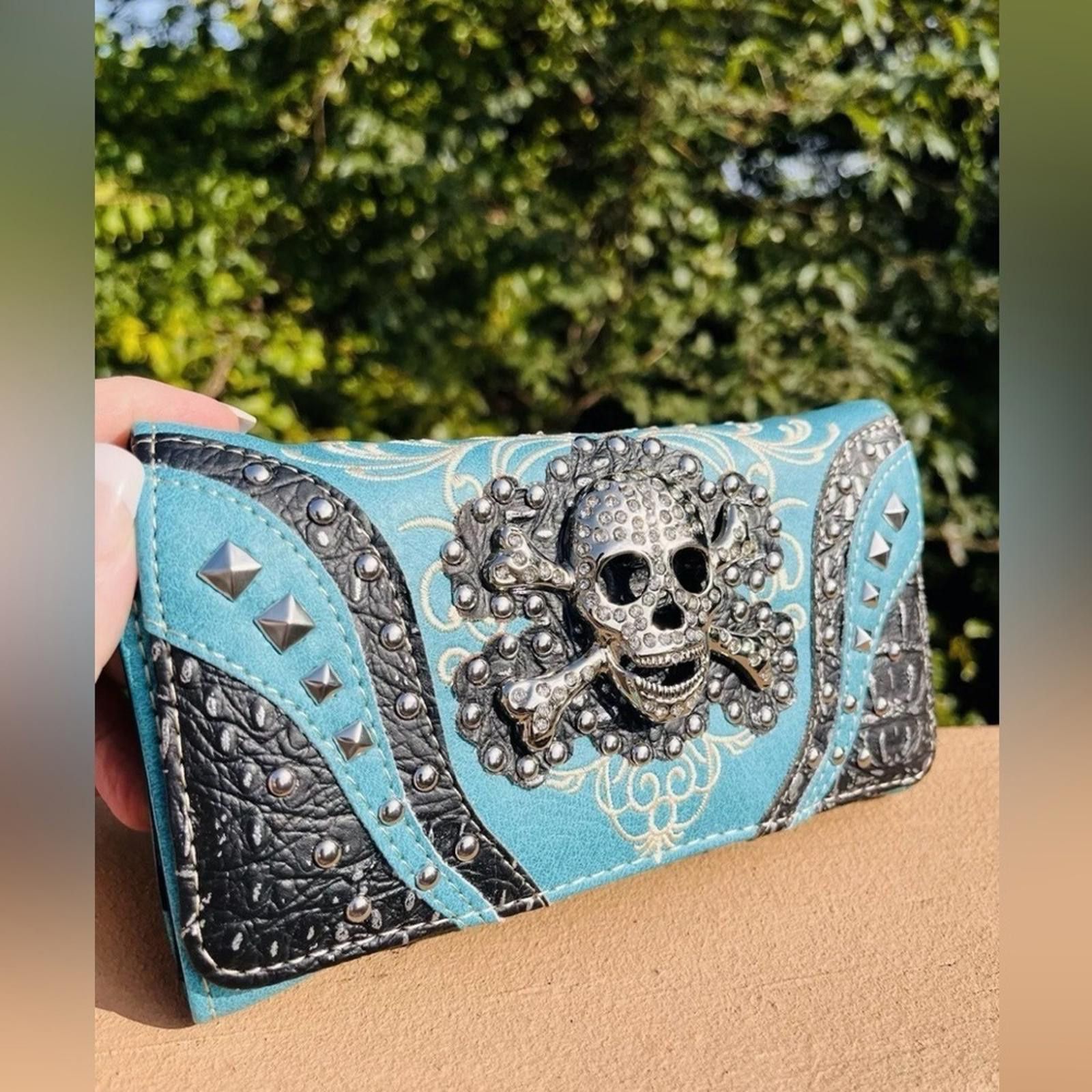 Designer Handmade Skull Leather Shoulder Bag With Skull Wallet Size ONE SIZE - 12 Thumbnail