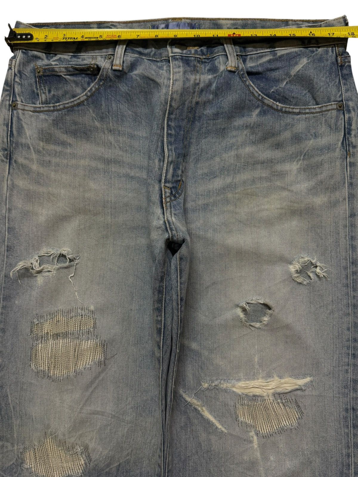 Kapital Vintage 90s Japanese Honeycomb Bleached Distressed Wide Leg Size US 34 / EU 50 - 8 Thumbnail