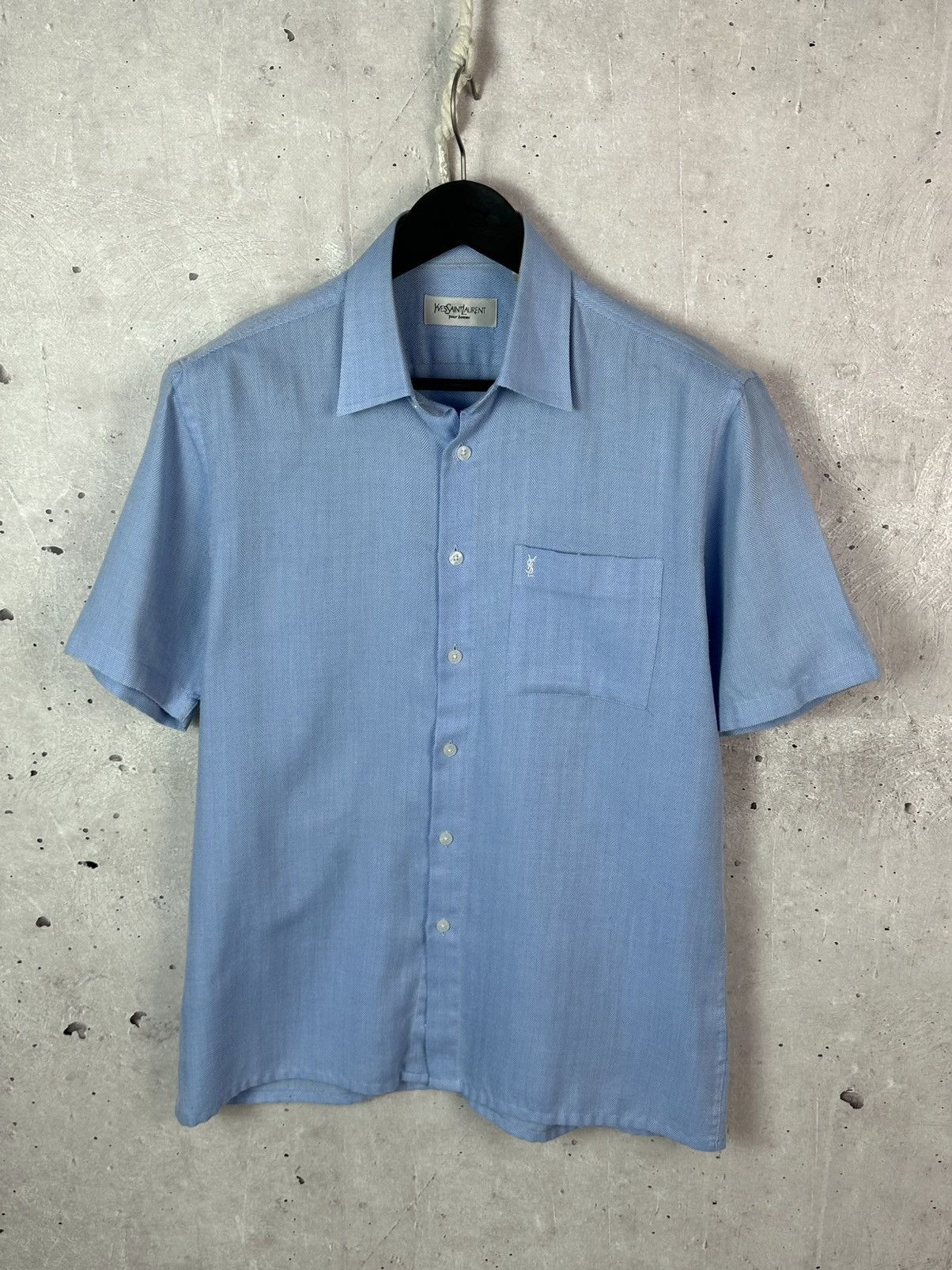 Yves Saint Laurent Vintage YSL YvesSaintLaurent Blue Cotton Short Sleeve Shirt Size US M / EU 48-50 / 2 - 1 Thumbnail