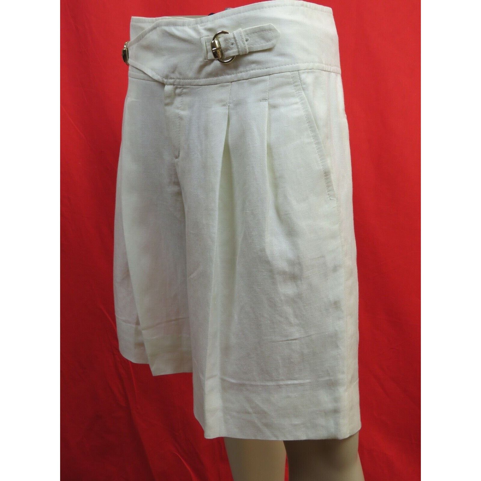 Gucci GUCCI OFF WHITE LINEN BELTED GOLD 2 X BUCKLE SHORTS 42 IT Size 34" / US 12 / IT 48 - 7 Thumbnail