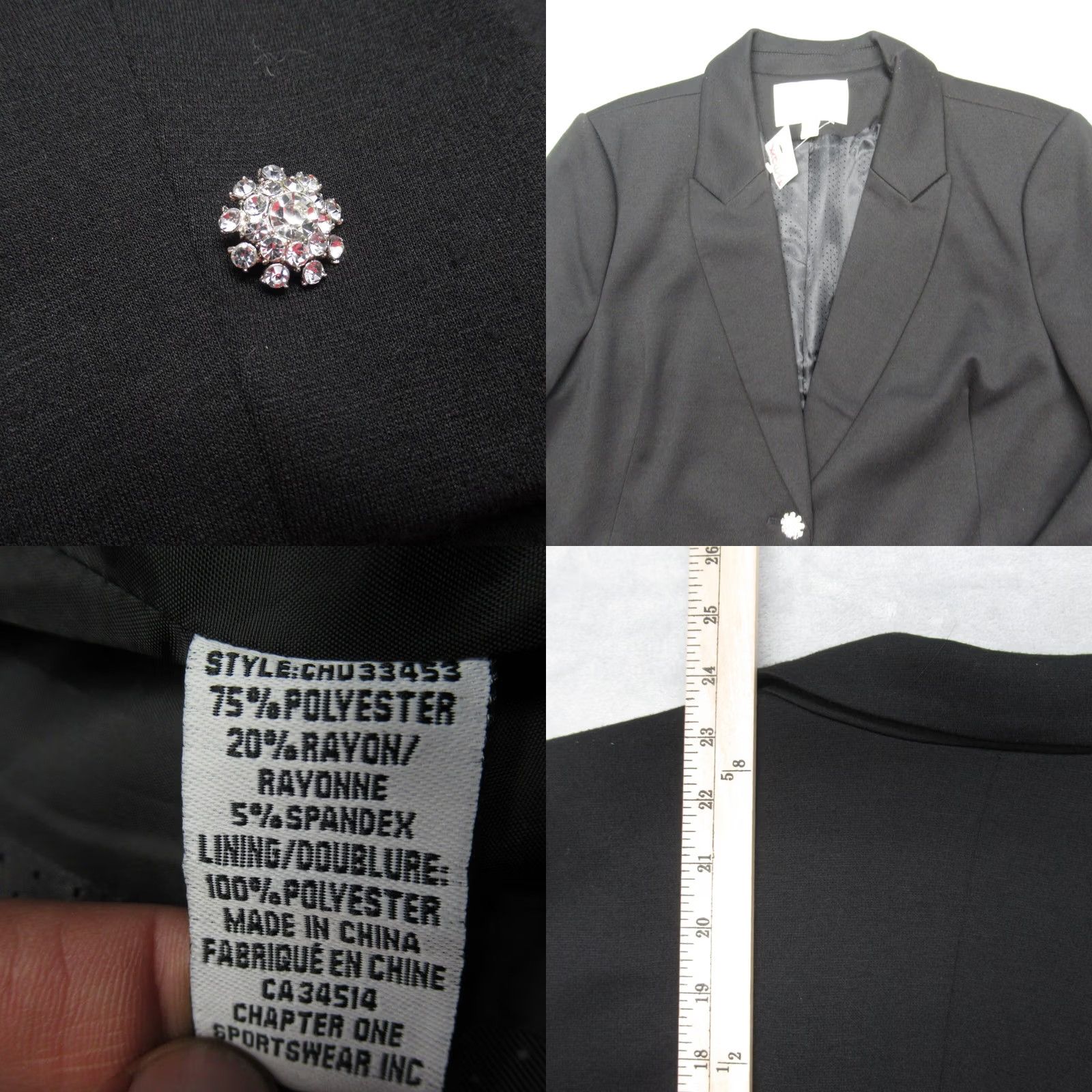 Vintage Autres Filles Blazer Womens XL Black Single Rhinestone Button Lined Ventless NEW Size XL / US 12-14 / IT 48-50 - 8 Thumbnail