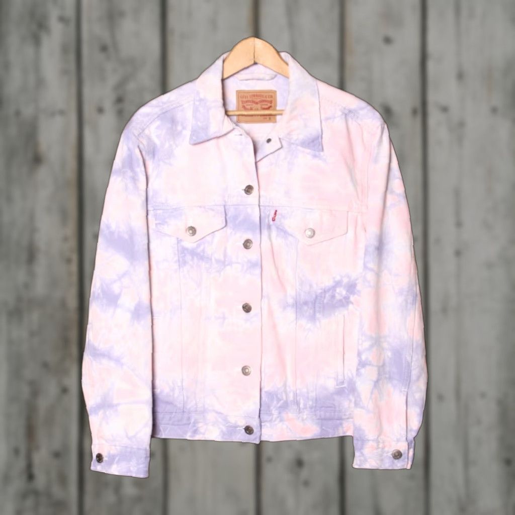 Levi's VINTAGE LEVI'S Ex-Boyfriend Pink & Purple Tie Dye Denim Trucker Jacket Sz. S Size 28" / US 6 / IT 42 - 1 Thumbnail