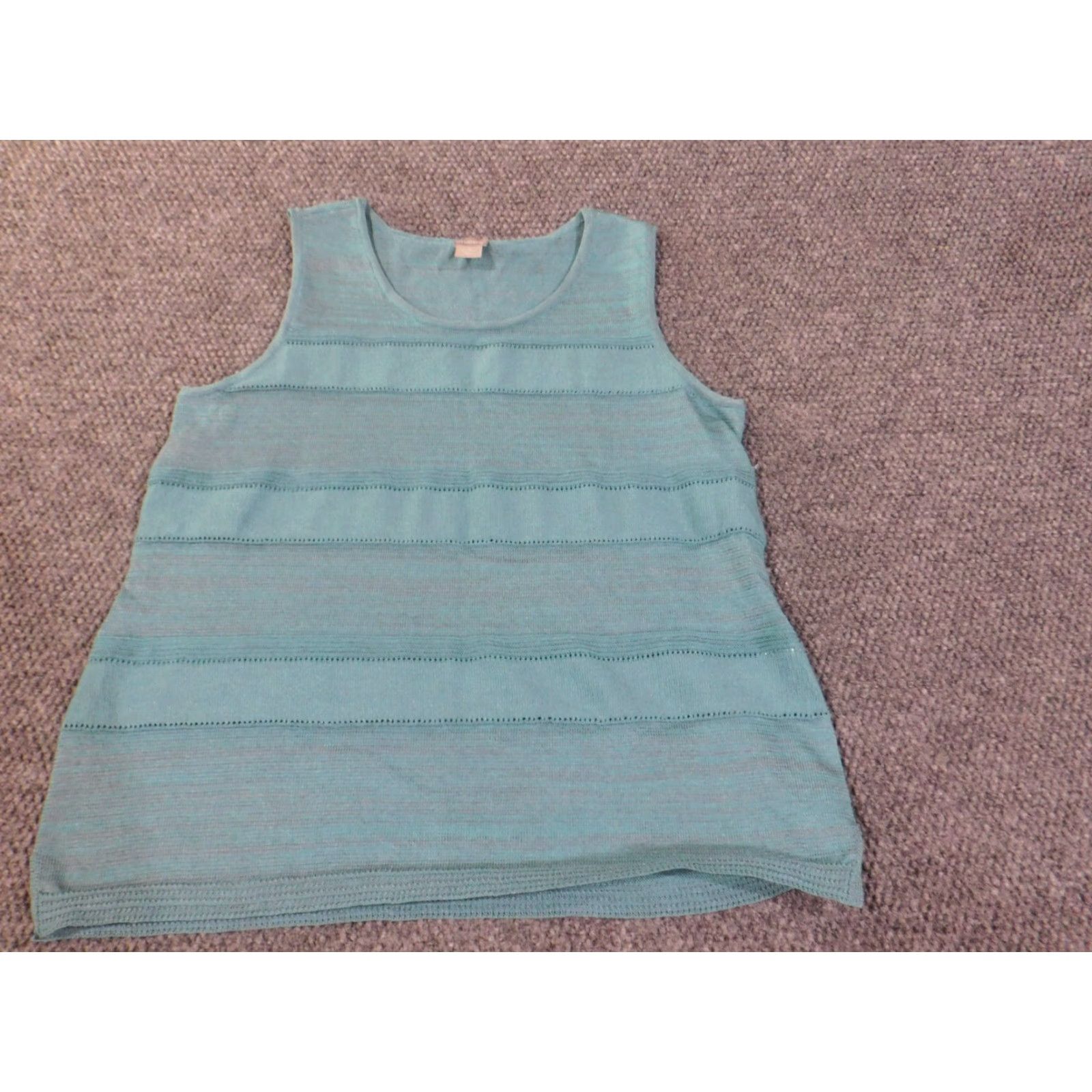 Vintage Chicos Blouse Shirt Women Size 2 Blue Sleeveless Striped Crew Neck Pullover Knit Polyester Cotton Casual Cream? Size XS / US 0-2 / IT 36-38 - 2 Thumbnail