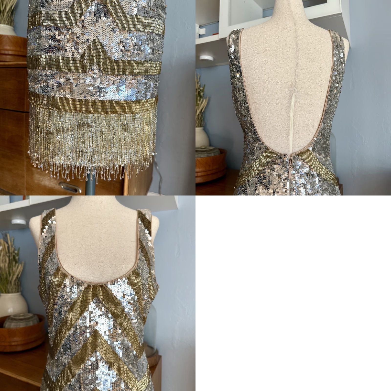 Bebe VINTAGE Bebe Uptown Silver Gold Beaded Sequins Tank Dress Fringe Hem Cocktail Sz M Size M / US 6-8 / IT 42-44 - 8 Thumbnail