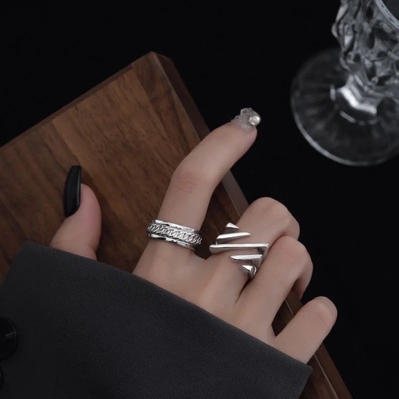 Jewelry × Vintage 925 Sterling Rings Geometric Handmade Irregular Strip Size ONE SIZE - 4 Thumbnail