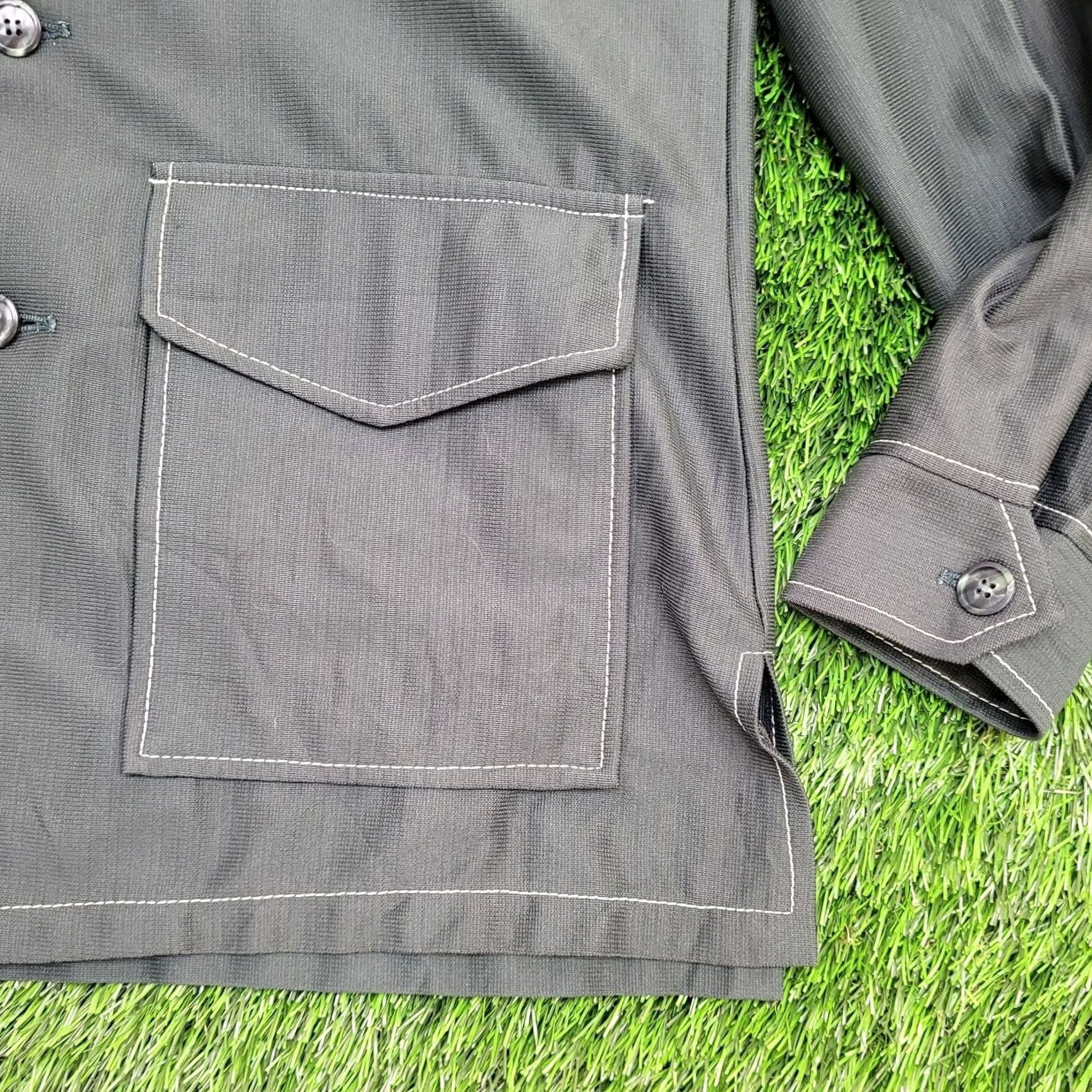 Vintage VINTAGE 70s Safari Chore Coat Jacket S/M 21x30 Dagger Collar Scovill Zip Navy Blue Nylon Knit 40 in Chest Mens Jacket Size US M / EU 48-50 / 2 - 5 Thumbnail
