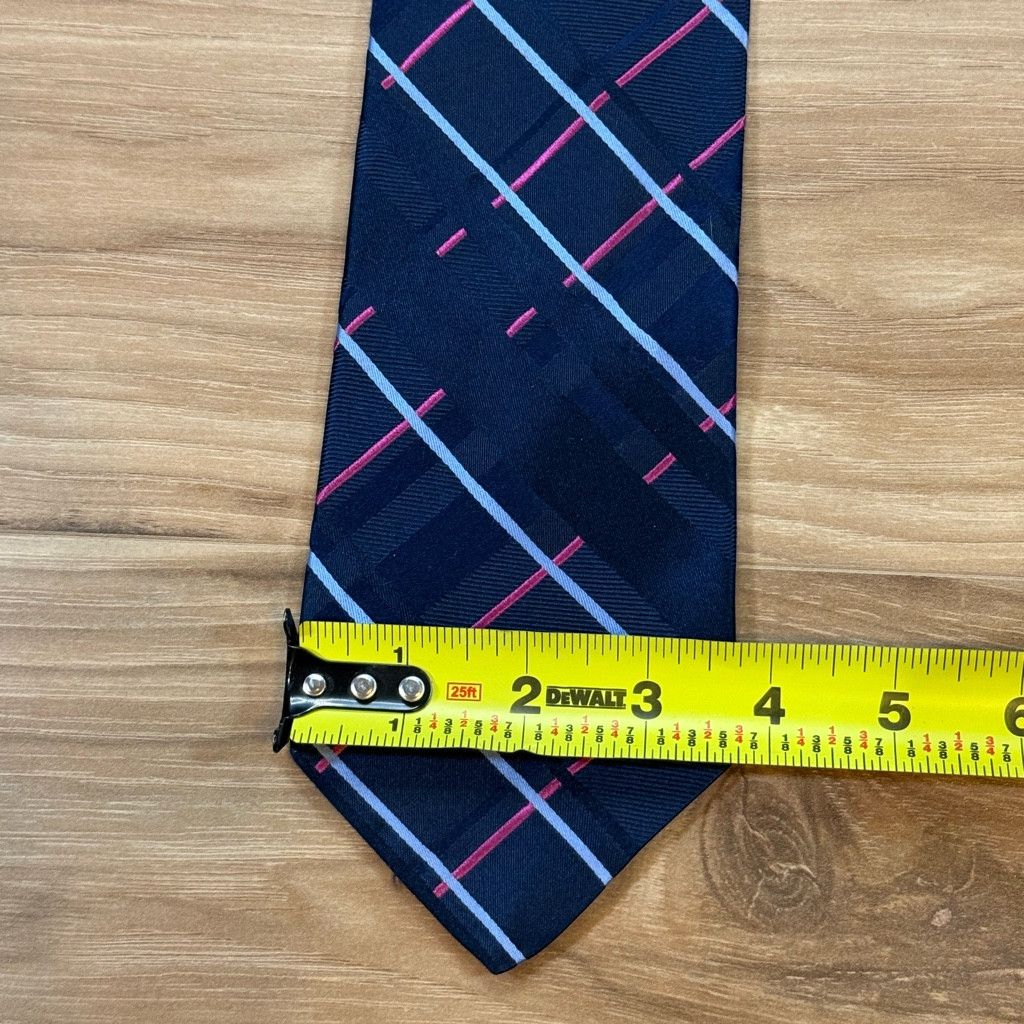 Tommy Hilfiger Tommy Hilfiger Navy Pink Plaid Silk Tie Made in USA 3.25” Size 26 - 3 Thumbnail