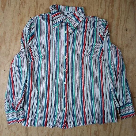 Vintage Vintage Miss Accent Wavy Stripes Polyester Disco Shirt Size XL / US 12-14 / IT 48-50 - 2 Thumbnail