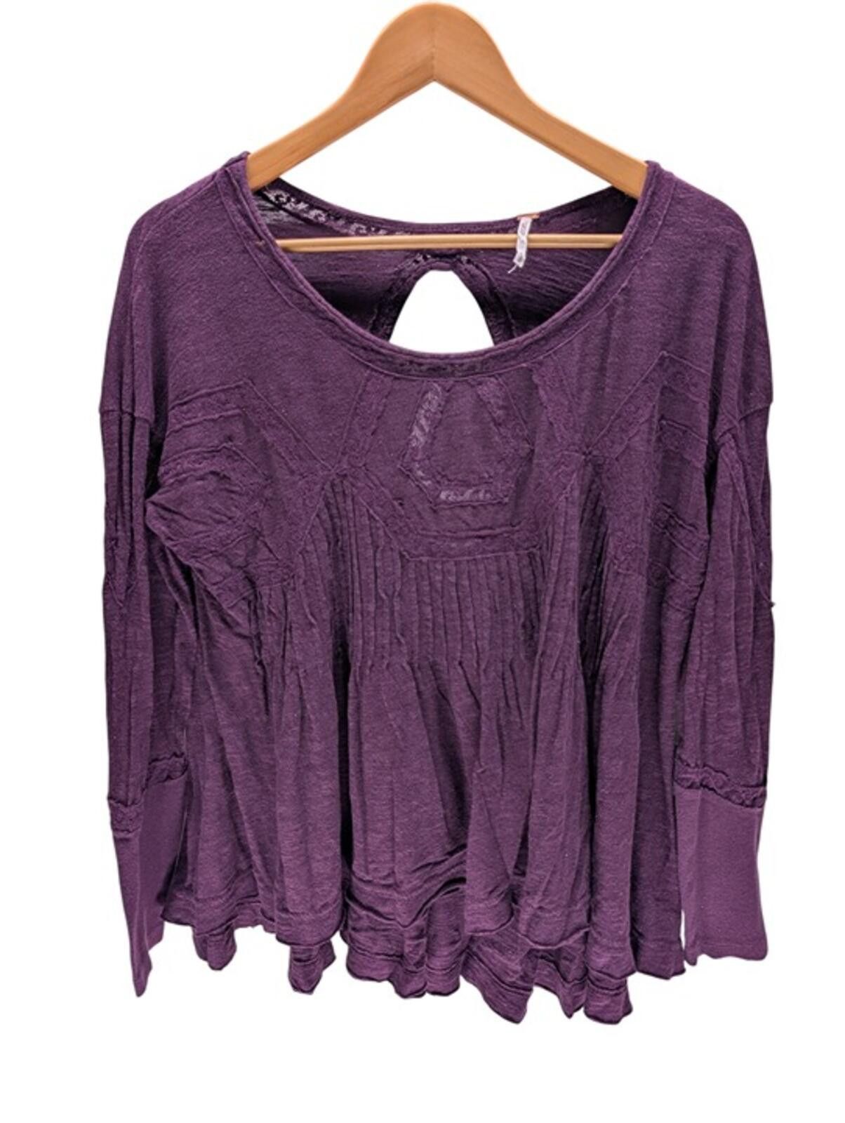 Free People Free People Purple Boho Tunic Top Keyhole Back Lace Trim S Size S / US 4 / IT 40 - 1 Thumbnail