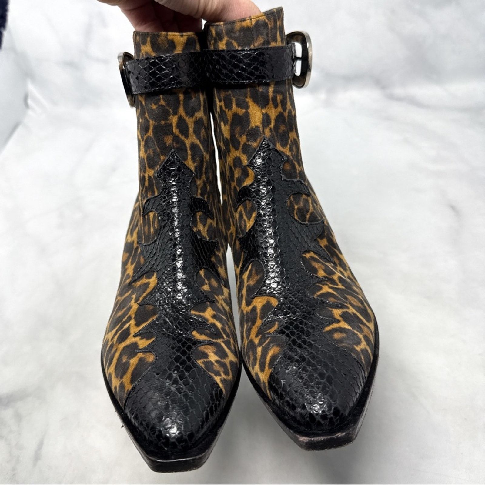 Giuseppe Zanotti Giuseppe Zanotti Leopard Suede Snakeskin Leather Ankle Boots Size US 7.5 / IT 37.5 - 5 Thumbnail