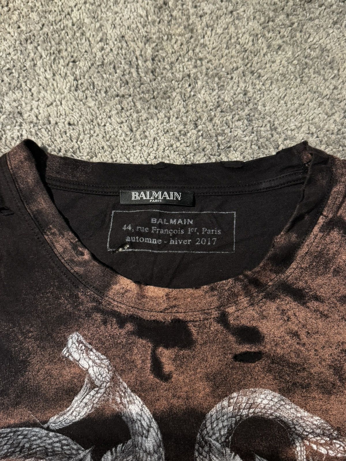 Balmain Balmain Tiger Logo Distressed Acid Black Rock Band T-Shirt Size US S / EU 44-46 / 1 - 3 Thumbnail
