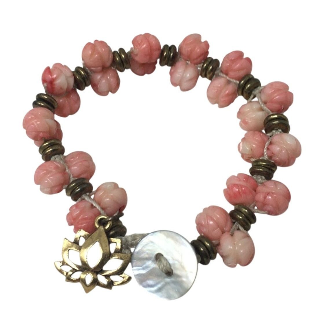 Other Women's Gold Tone Bracelet with Pink Flowers on it Size ONE SIZE - 1 Thumbnail