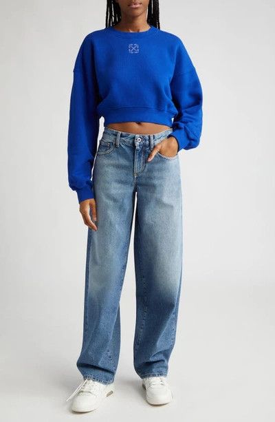 Off-White o1mle0425 Embr Mini Arrow Cropped Crewneck T-Shirt in Blue Size M / US 6-8 / IT 42-44 - 6 Thumbnail