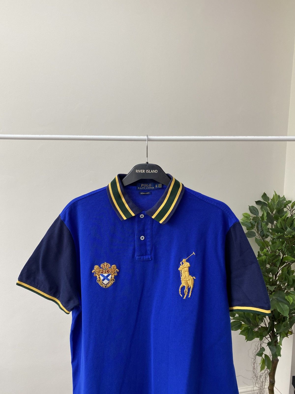 Polo Ralph Lauren × Vintage Vintage Polo Ralph Lauren Gold Big Pony Blue Polo T-Shirt Size US L / EU 52-54 / 3 - 4 Thumbnail