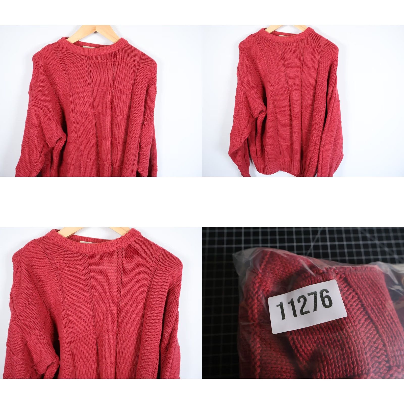Vintage VINTAGE Lord Jeff Sweater Men XL Red Crewneck Textured Knit Heavyweight Cotton Grid Check Pullover 80s Retro Hipster Preppy Size US XL / EU 56 / 4 - 8 Thumbnail