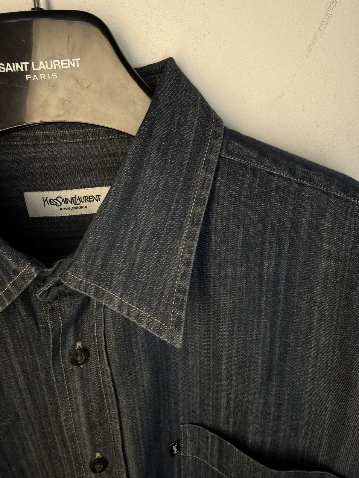 Yves Saint Laurent 🇮🇹 YSL Denim Shirt Rive Gauche Overshirt Button Up Collar Size US XL / EU 56 / 4 - 11 Thumbnail