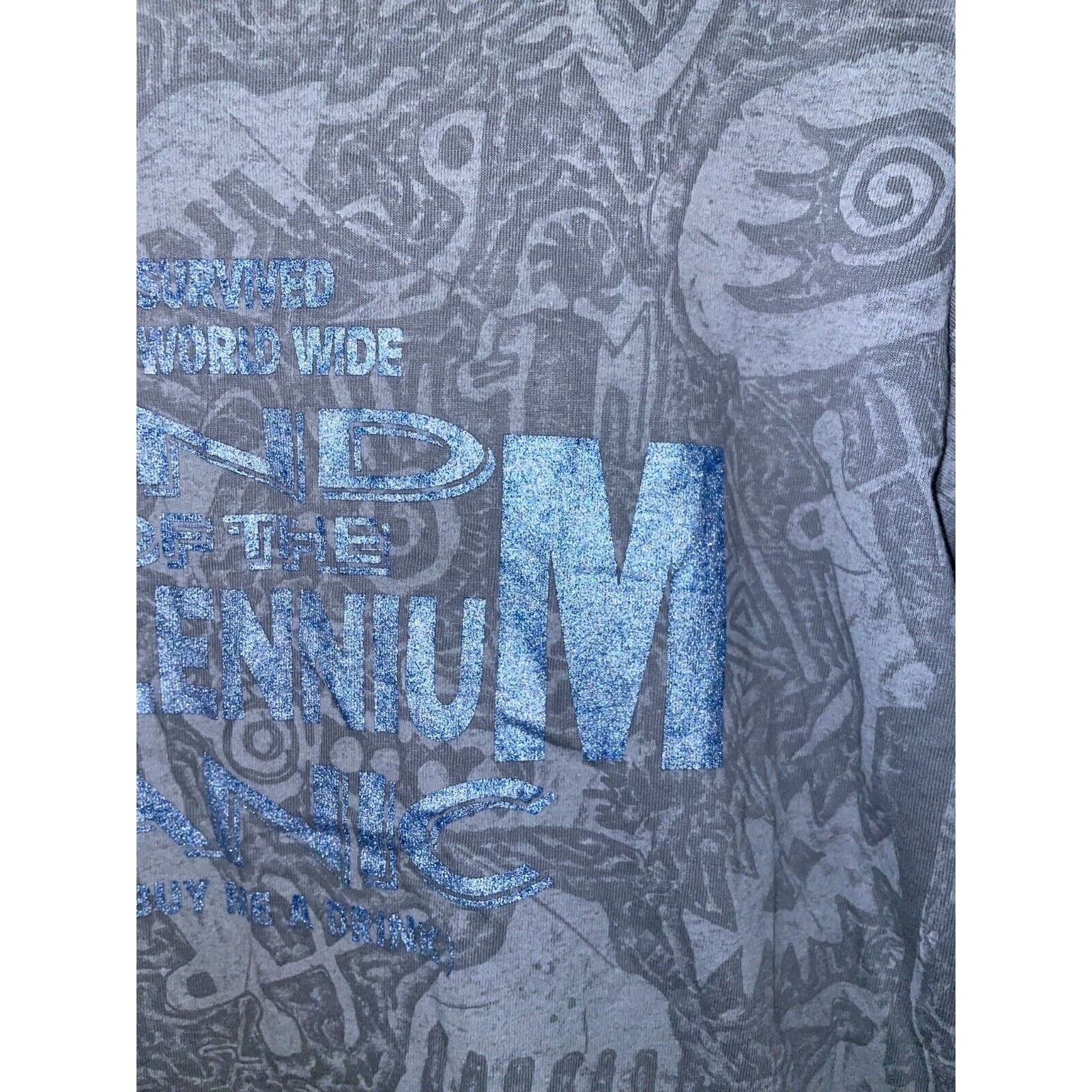 Jerzees Vintage End Of Millennium Shirt I Survived Panic AOP 90s VTG Size US M / EU 48-50 / 2 - 5 Thumbnail