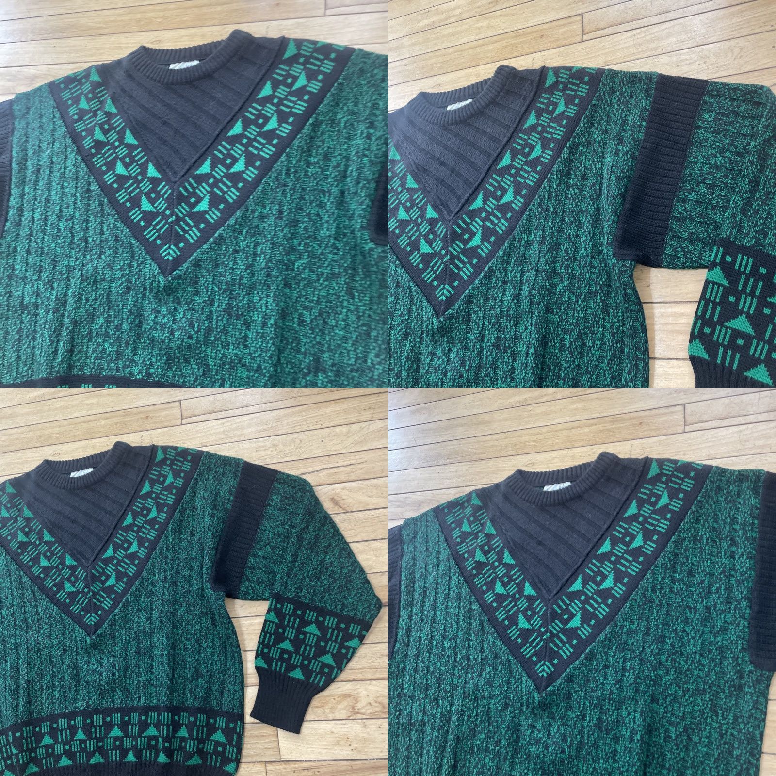 Vintage VINTAGE Gee 2 Vtg Italian Wool Sweater Men L Green Black 90s Y2k Tapered Cosby Knit 46" Size US L / EU 52-54 / 3 - 10 Thumbnail