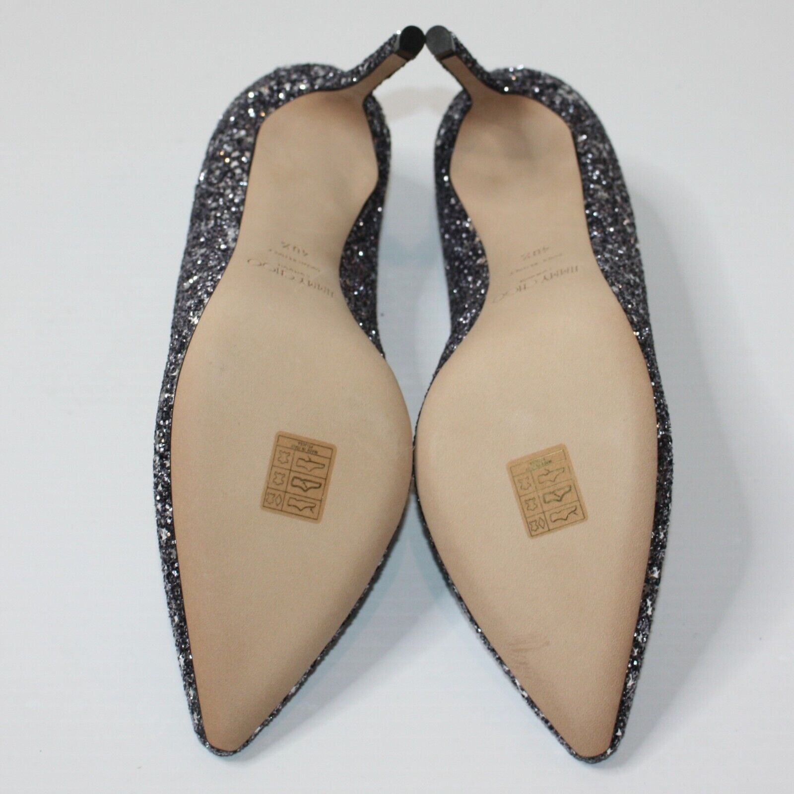Jimmy Choo Romy 85 Gunmetal Star Coarse Glitter Pointy Toe Pump NEW Size US 10.5 / IT 40.5 - 7 Thumbnail