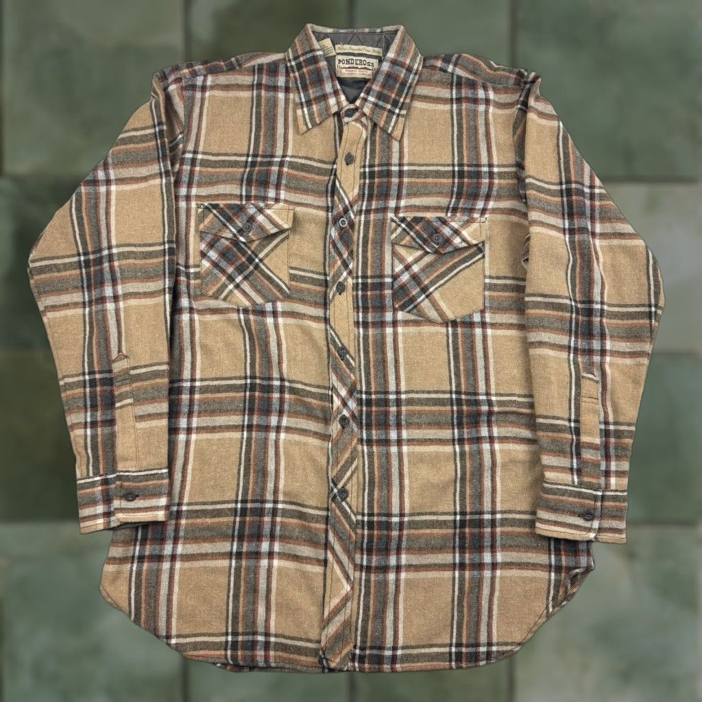 Vintage VINTAGE Ponderosa Flannel Shirt Mens Large Brown Plaid Linen Wool Blend 80s 90s Shirt Regular Button-Up Size US L / EU 52-54 / 3 - 1 Thumbnail