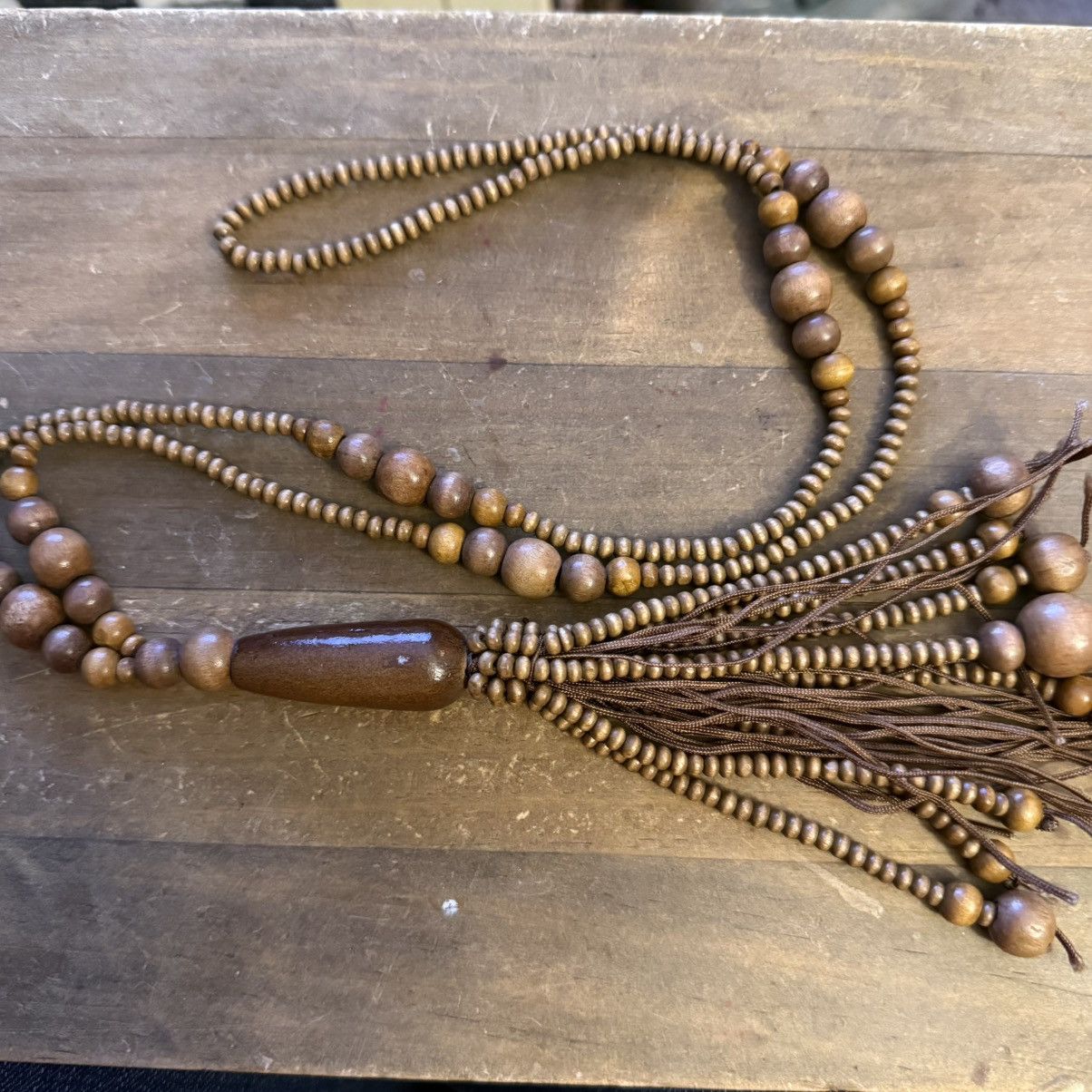 Vintage Vintage brown wooden bead tassel necklace Size ONE SIZE - 2 Thumbnail