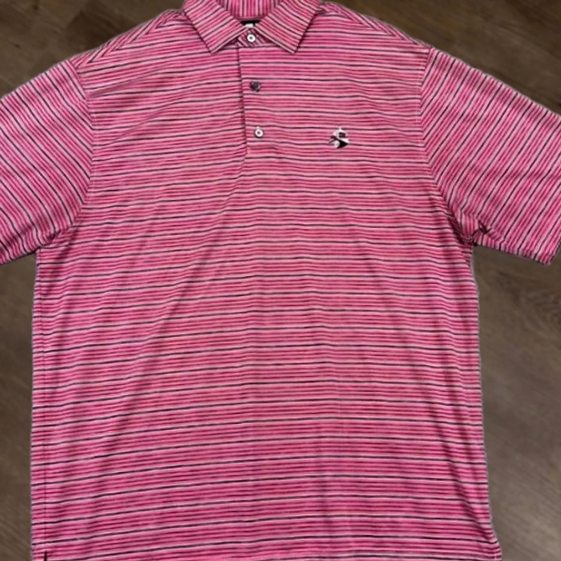 Footjoy FootJoy FJ Golf Polo Shirt Adult Large Pink Black Striped Mens Rugby Size US L / EU 52-54 / 3 - 1 Thumbnail