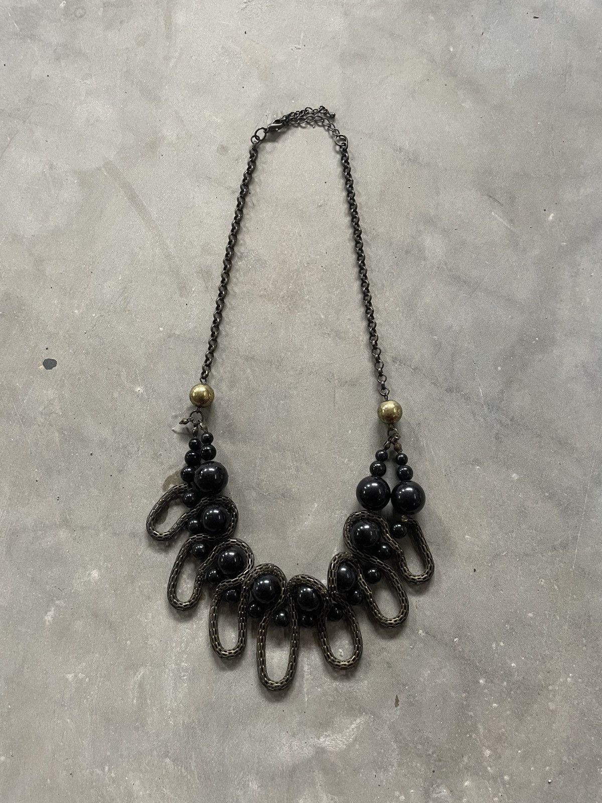 If Six Was Nine Vintage Antique Bronze Black Beaded Necklace Etnik Size ONE SIZE - 1 Thumbnail